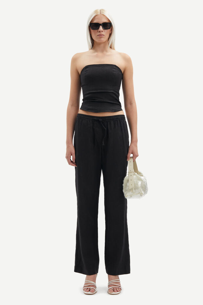 Linen drawstring trousers in black