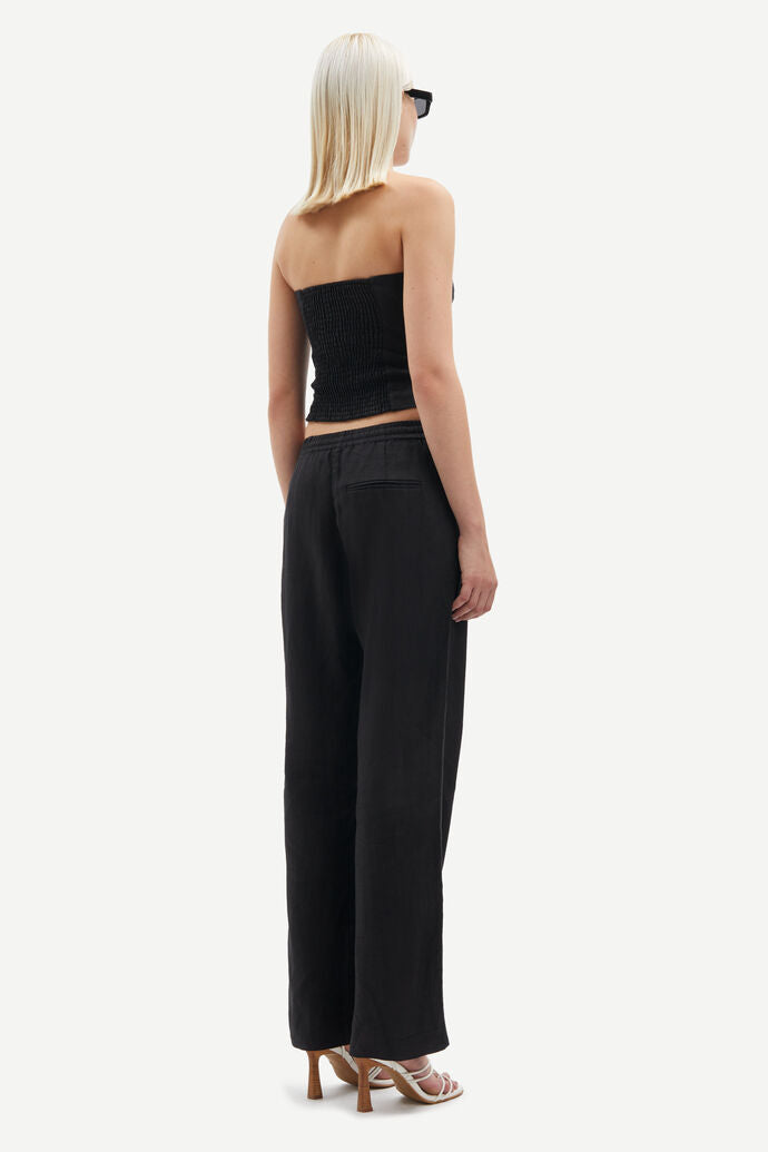 Linen drawstring trousers in black