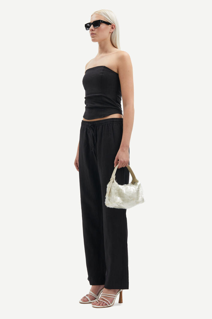 Linen drawstring trousers in black