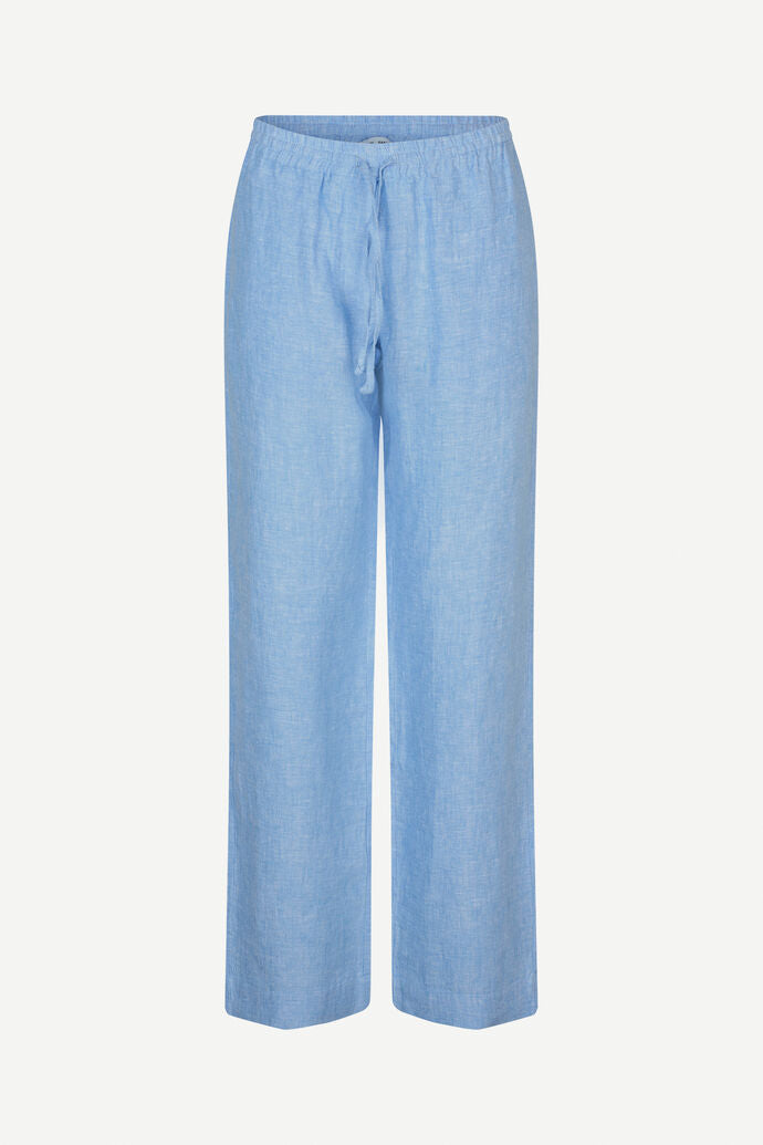 Linen drawstring trousers in mid blue