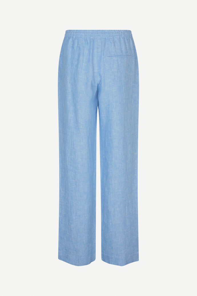 Linen drawstring trousers in mid blue