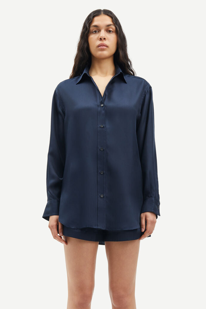 Salova pure silk shirt in dark blue