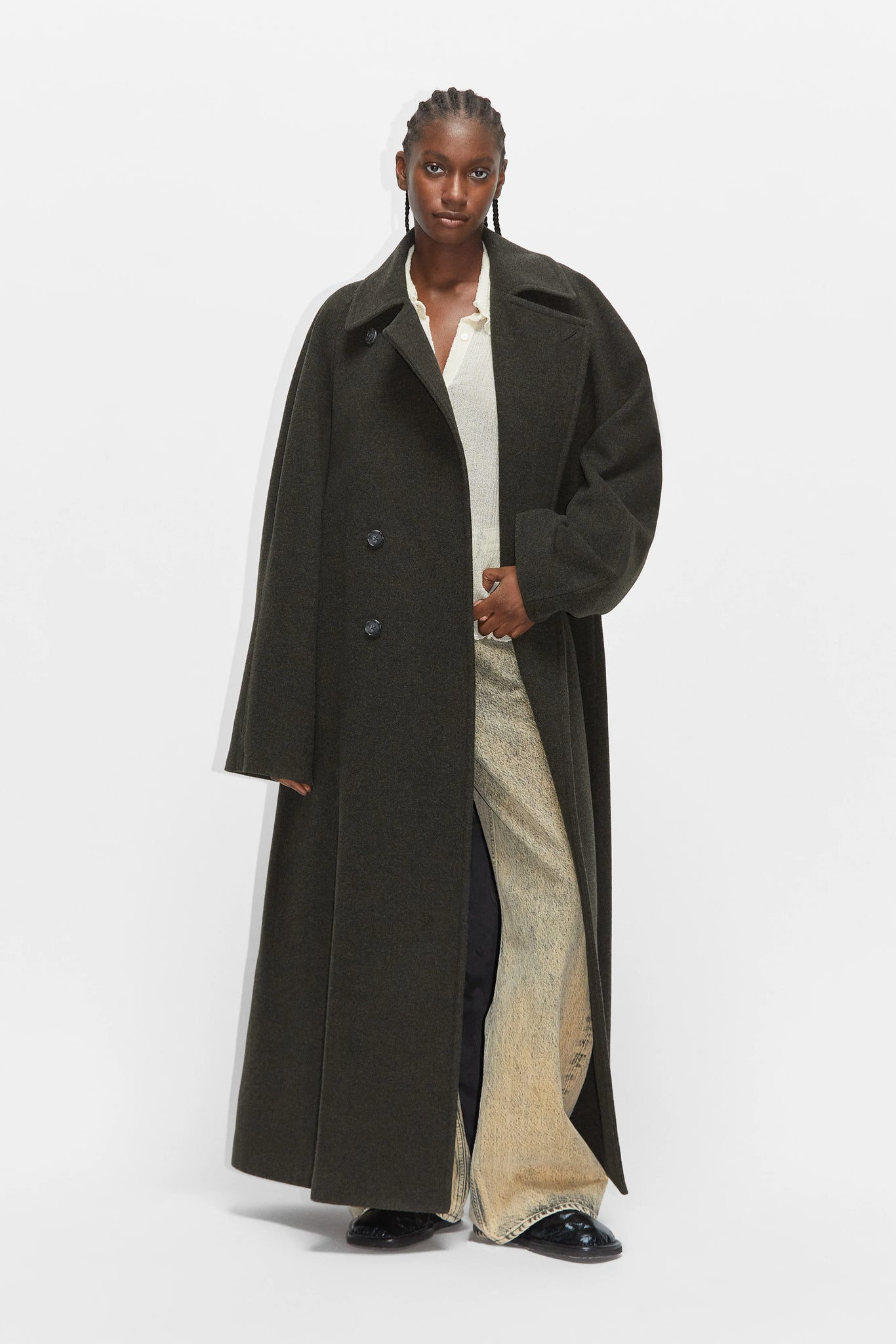 Ruck oversized wool coat in dark green