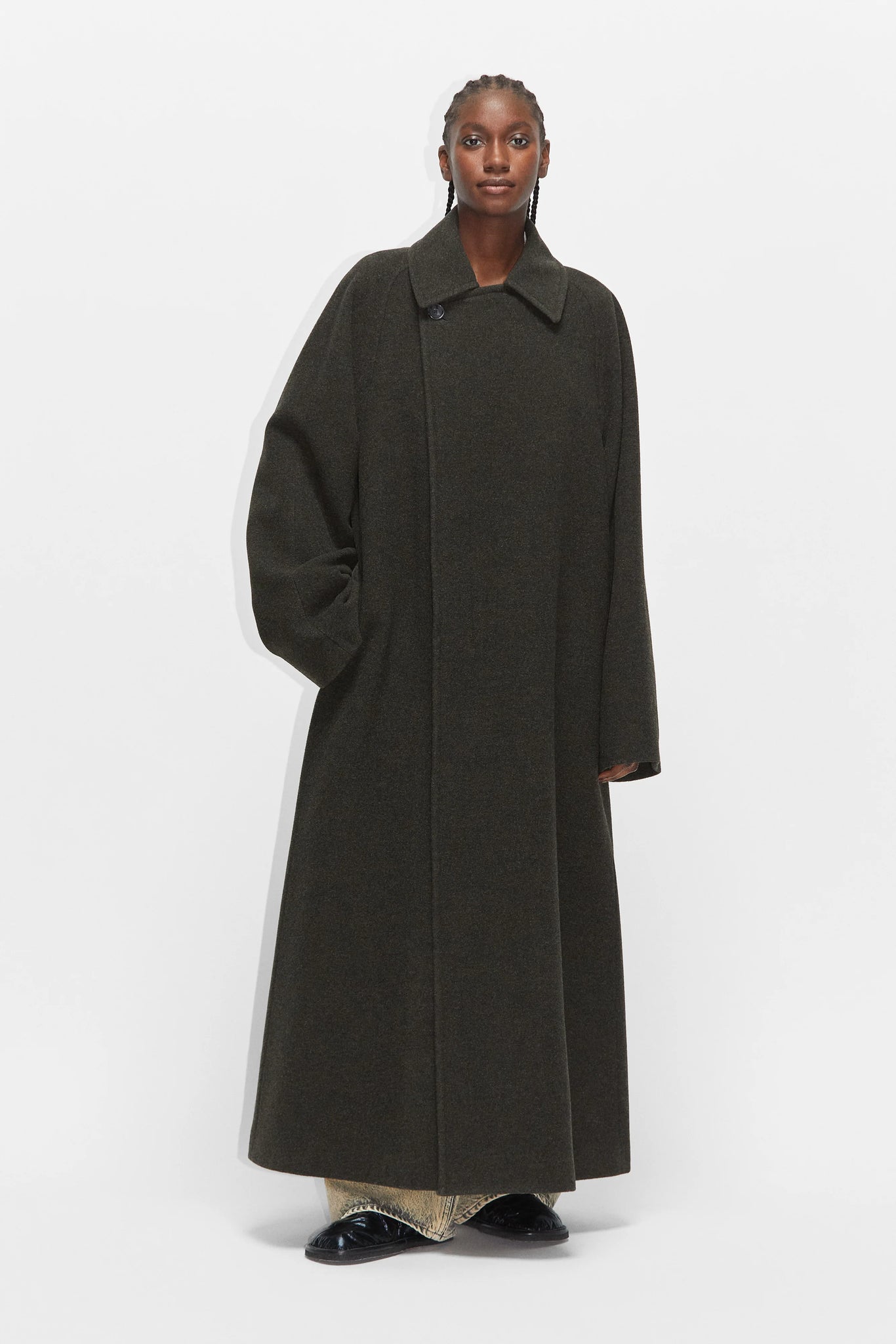 Ruck oversized wool coat in dark green