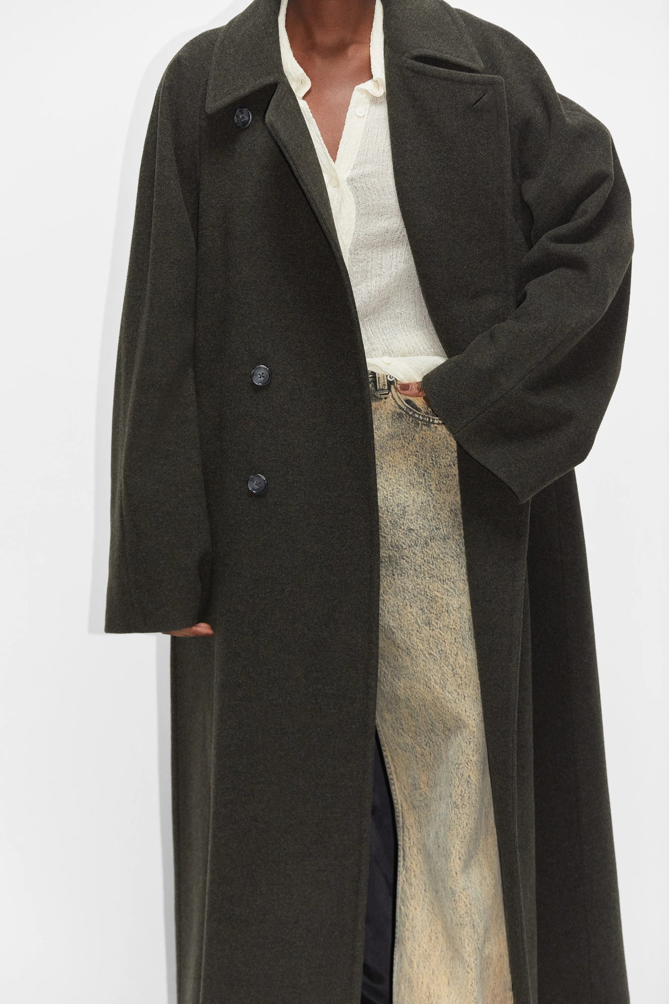 Ruck oversized wool coat in dark green