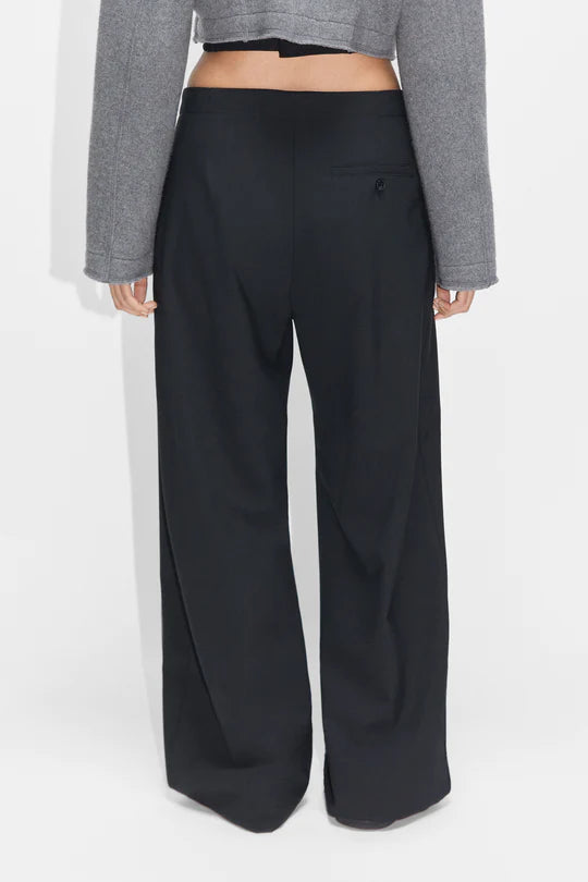 Slow pleated wide-leg fluid twill trousers