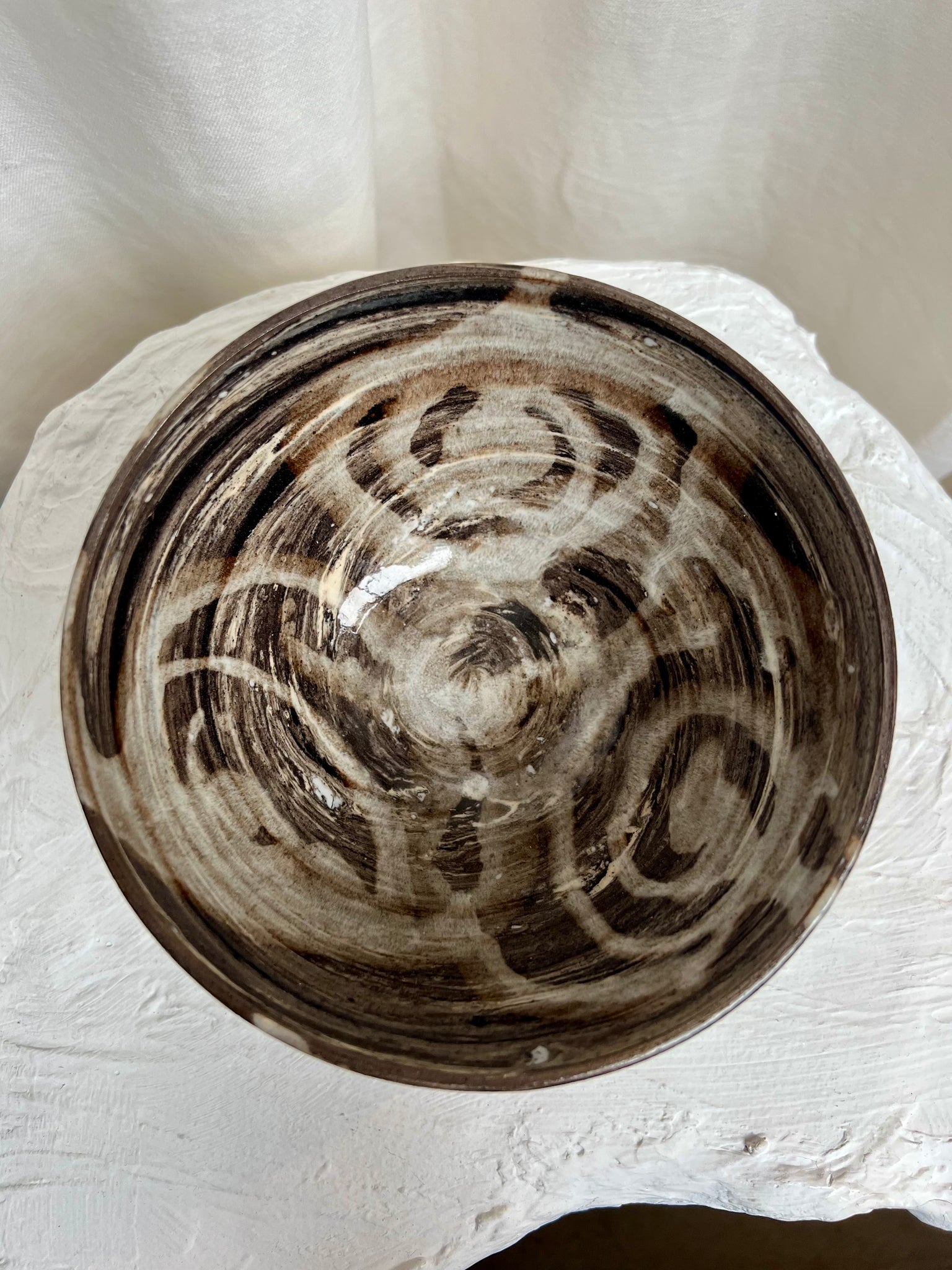 Swirl bowl in brown with light swirl by by Fritz Adamski