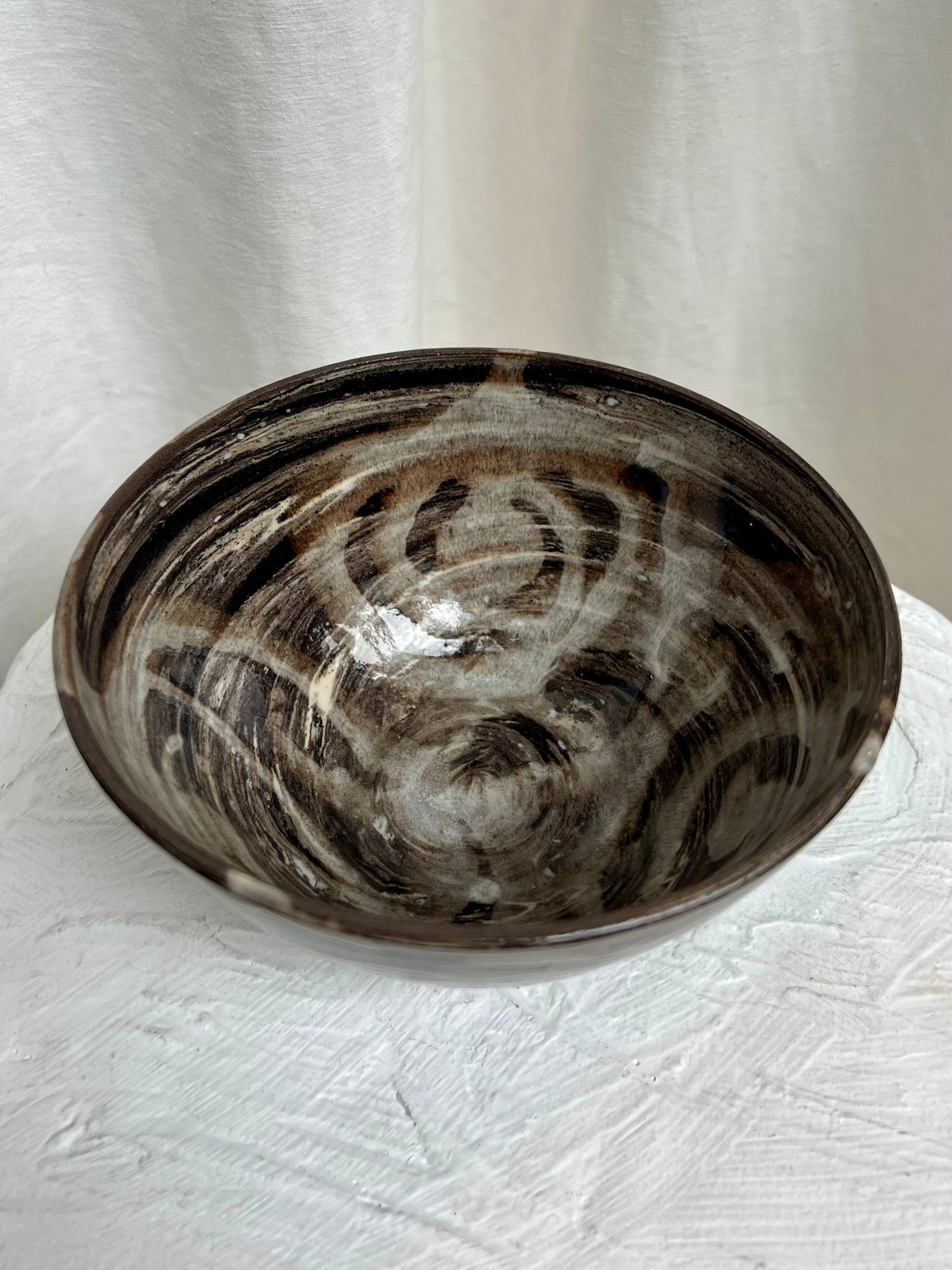 Swirl bowl in brown with light swirl by by Fritz Adamski