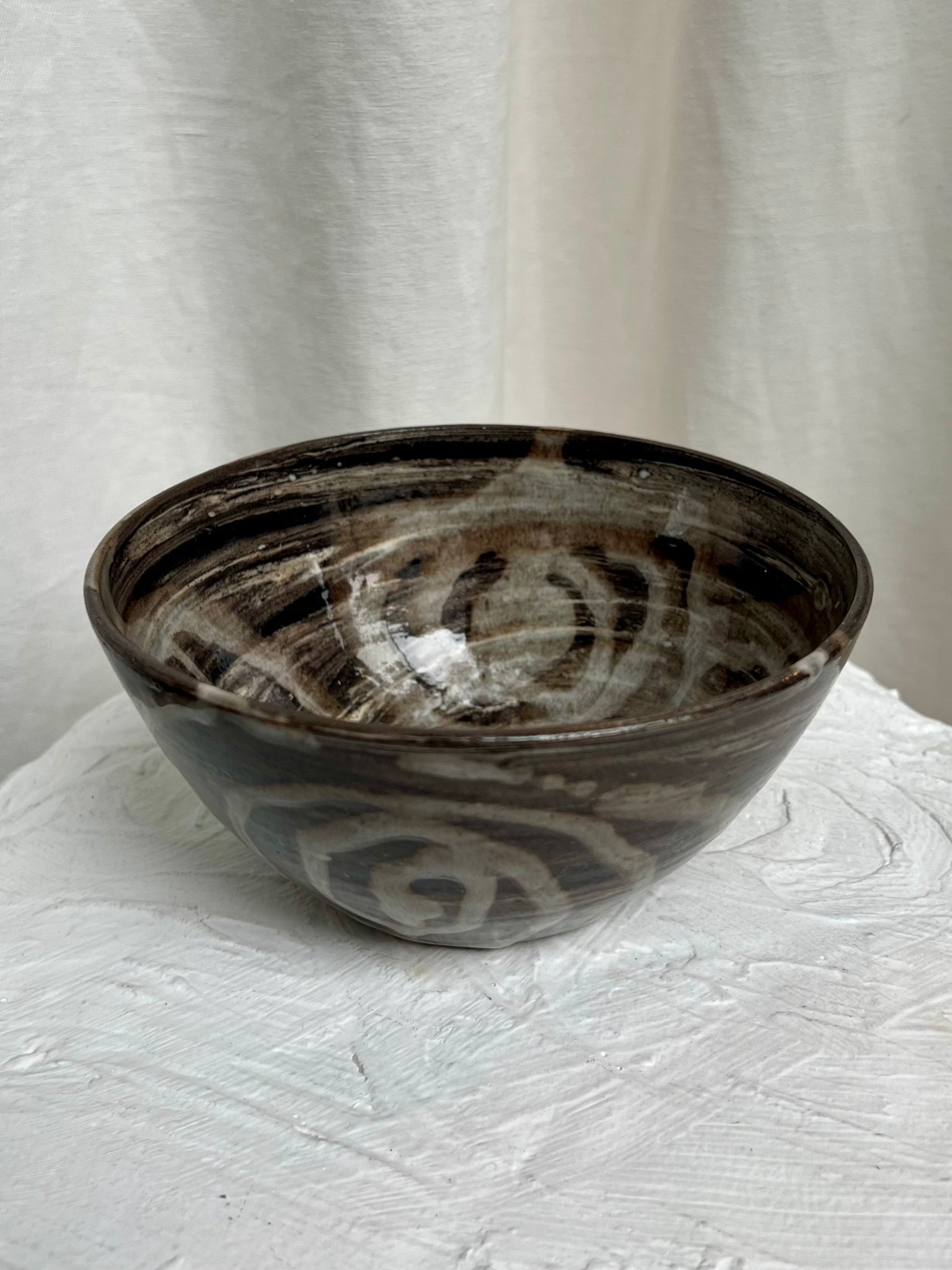 Swirl bowl in brown with light swirl by by Fritz Adamski