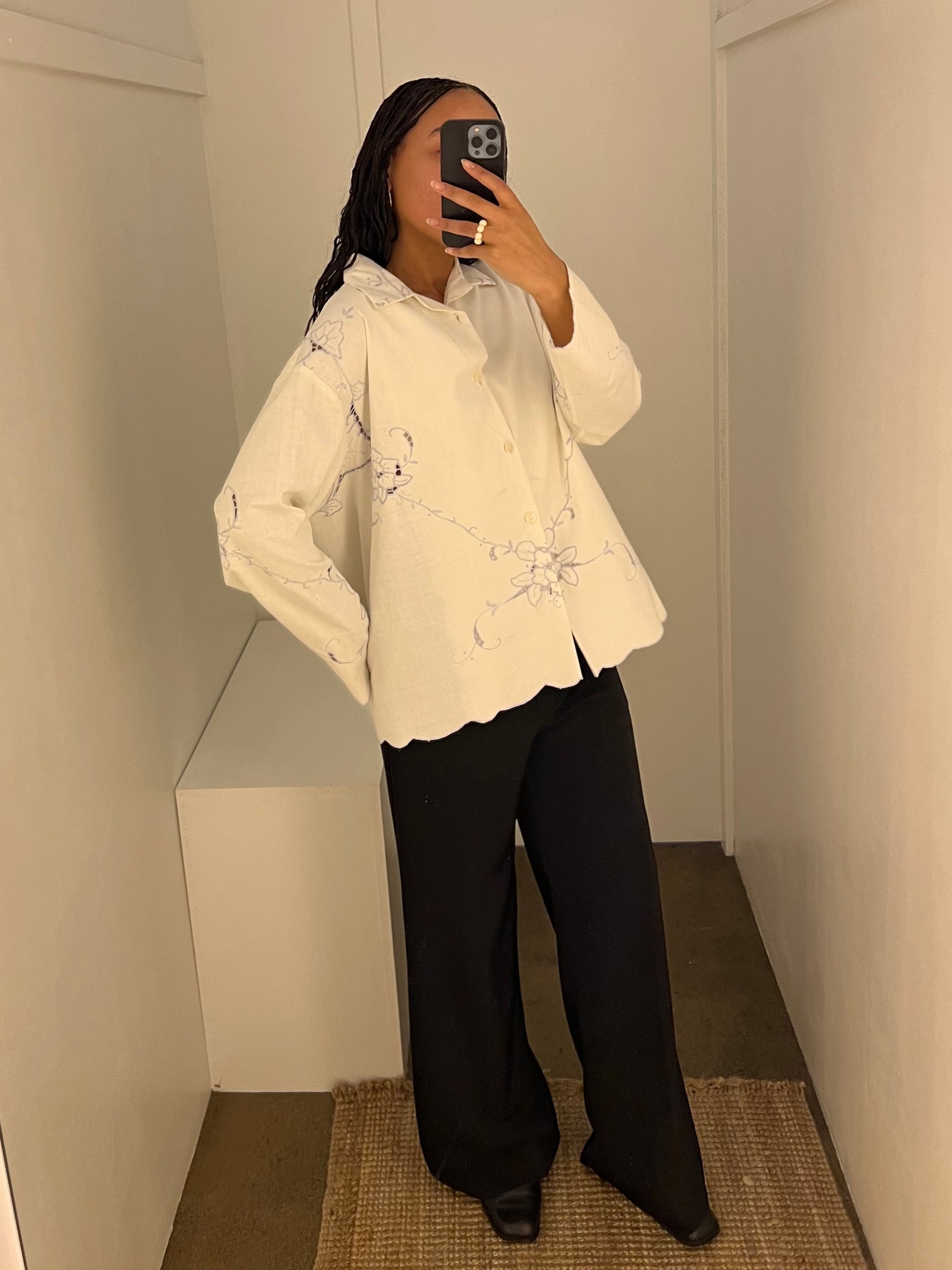 Nara blouse in white with sky blue embroidery by shop toni