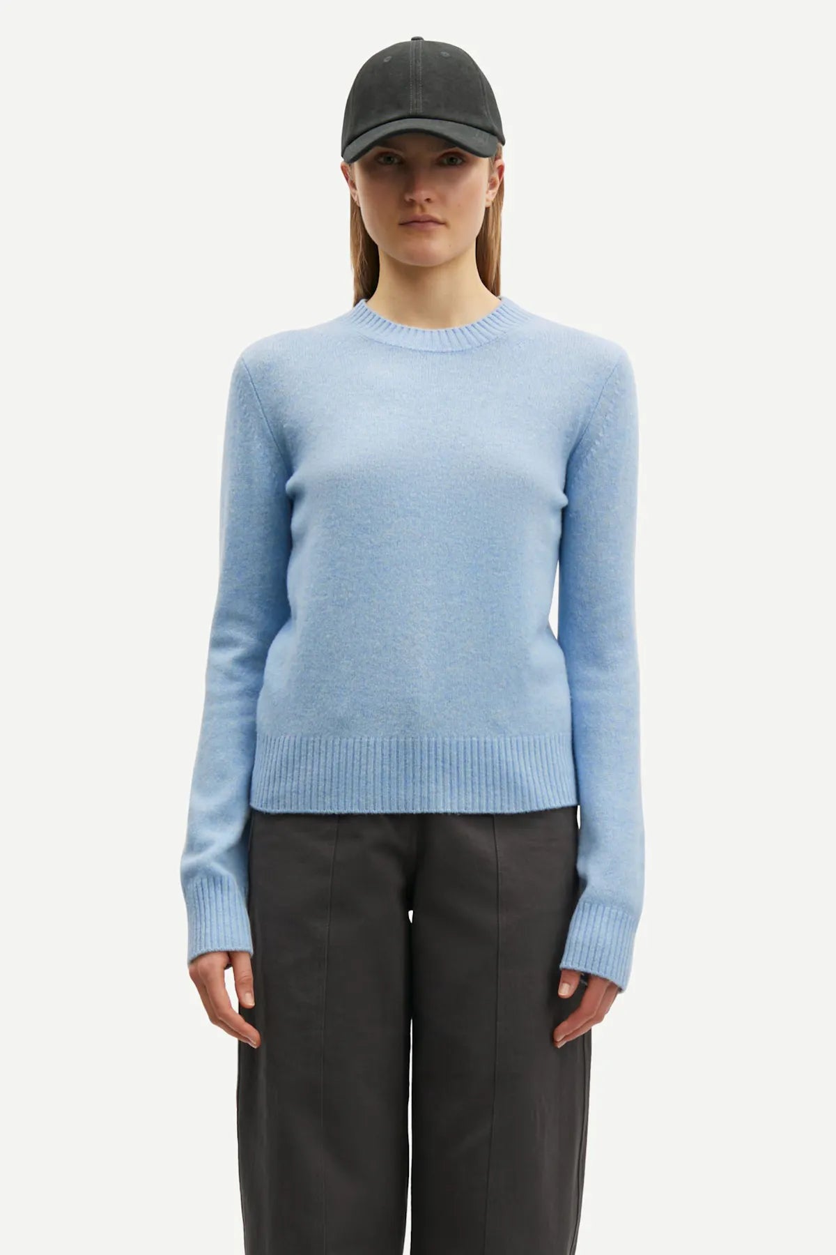 Pure merino knit sweater in subdued blue