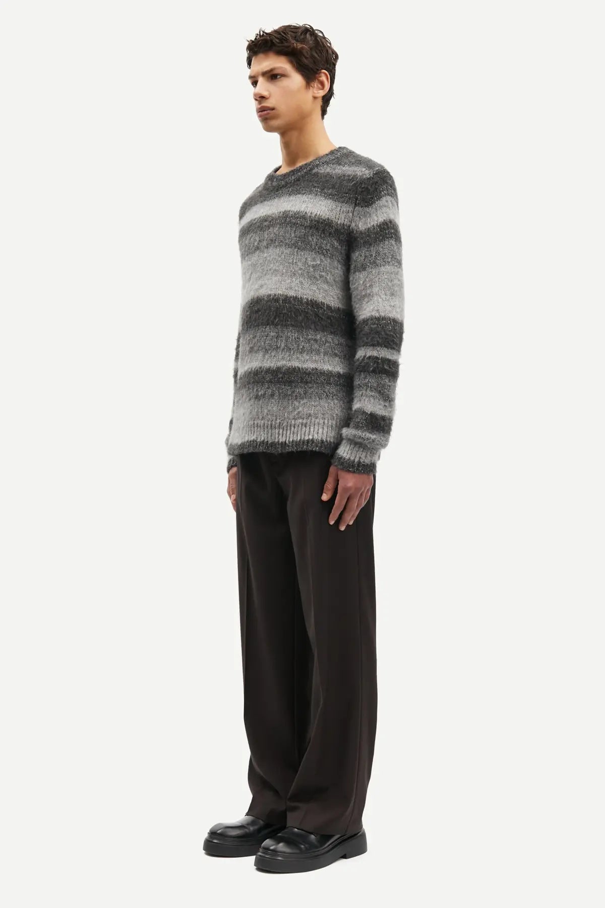 Saari striped sweater in grey melange