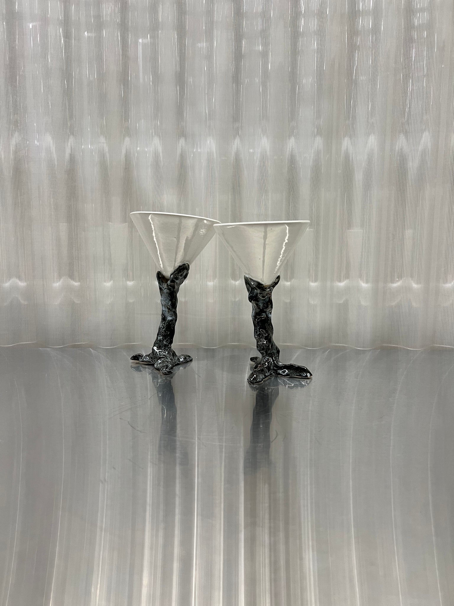 Martini glasses in white/chrome by Hap ceramics
