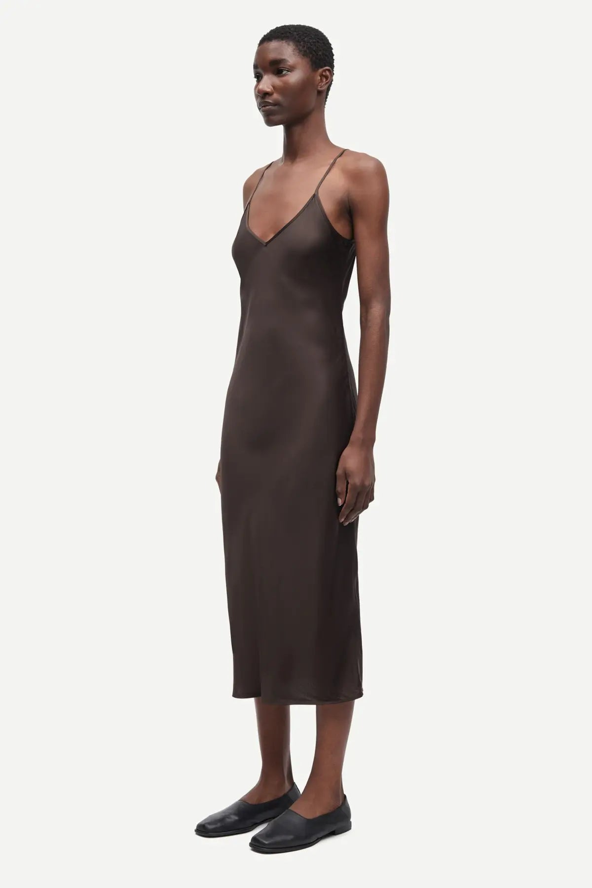 Silky strap dress in chocolate