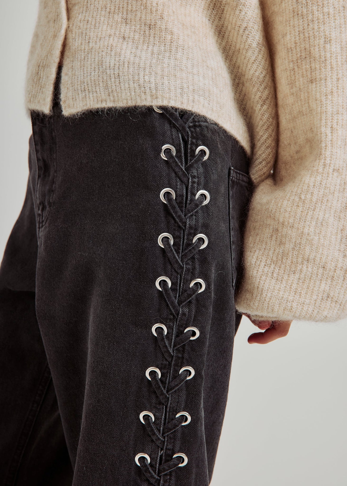 Kenzie straight lace jeans in black washed