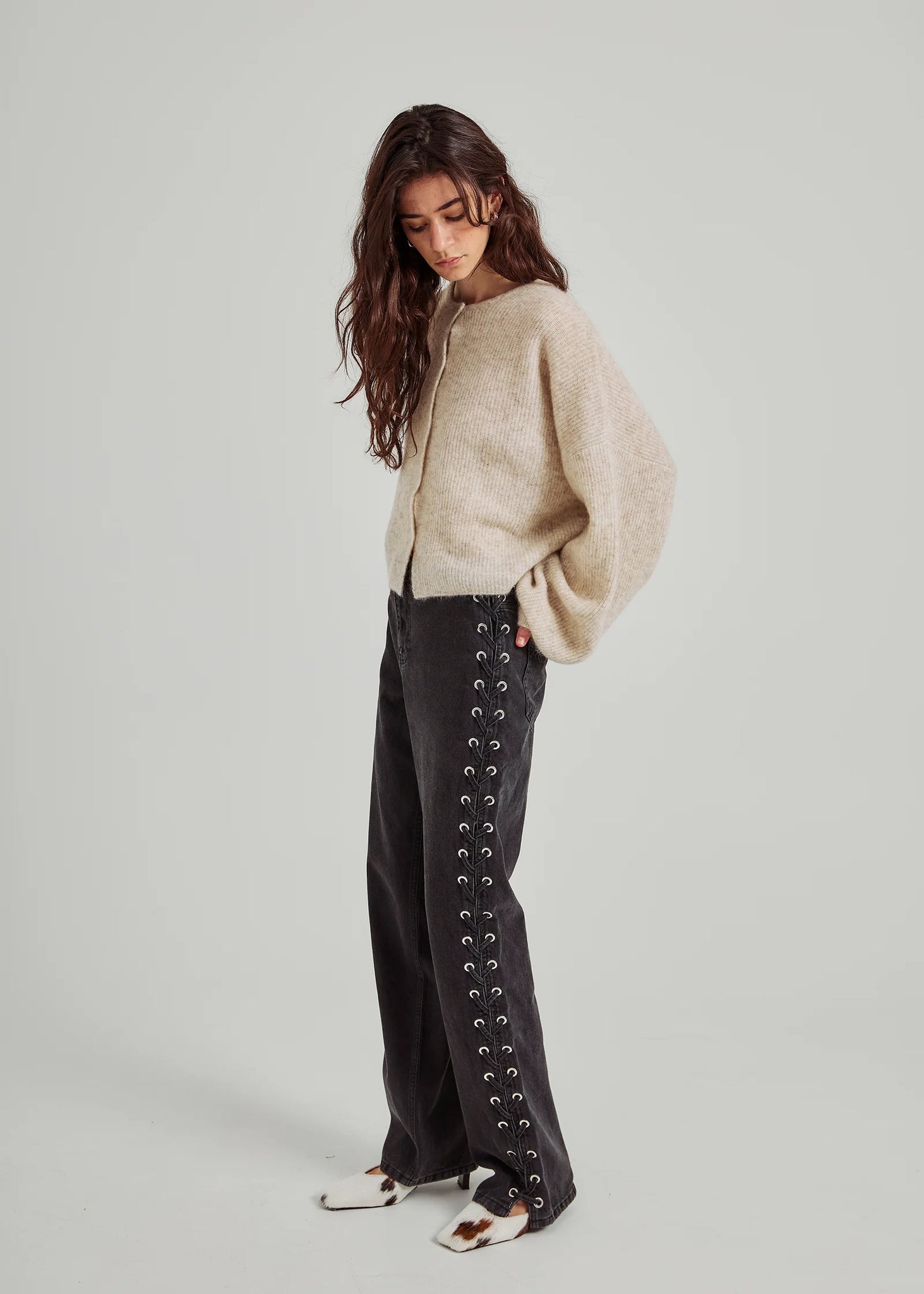 Kenzie straight lace jeans in black washed