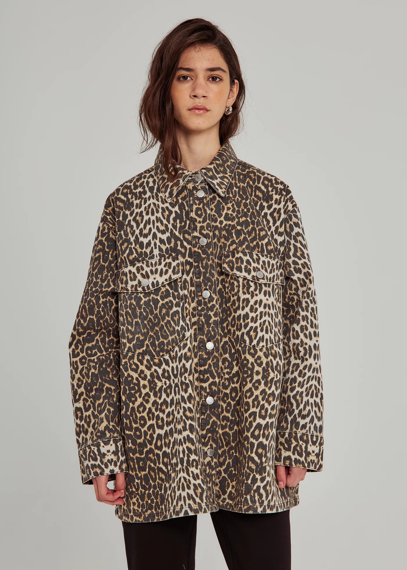 Larisa clean denim shirt in leo print