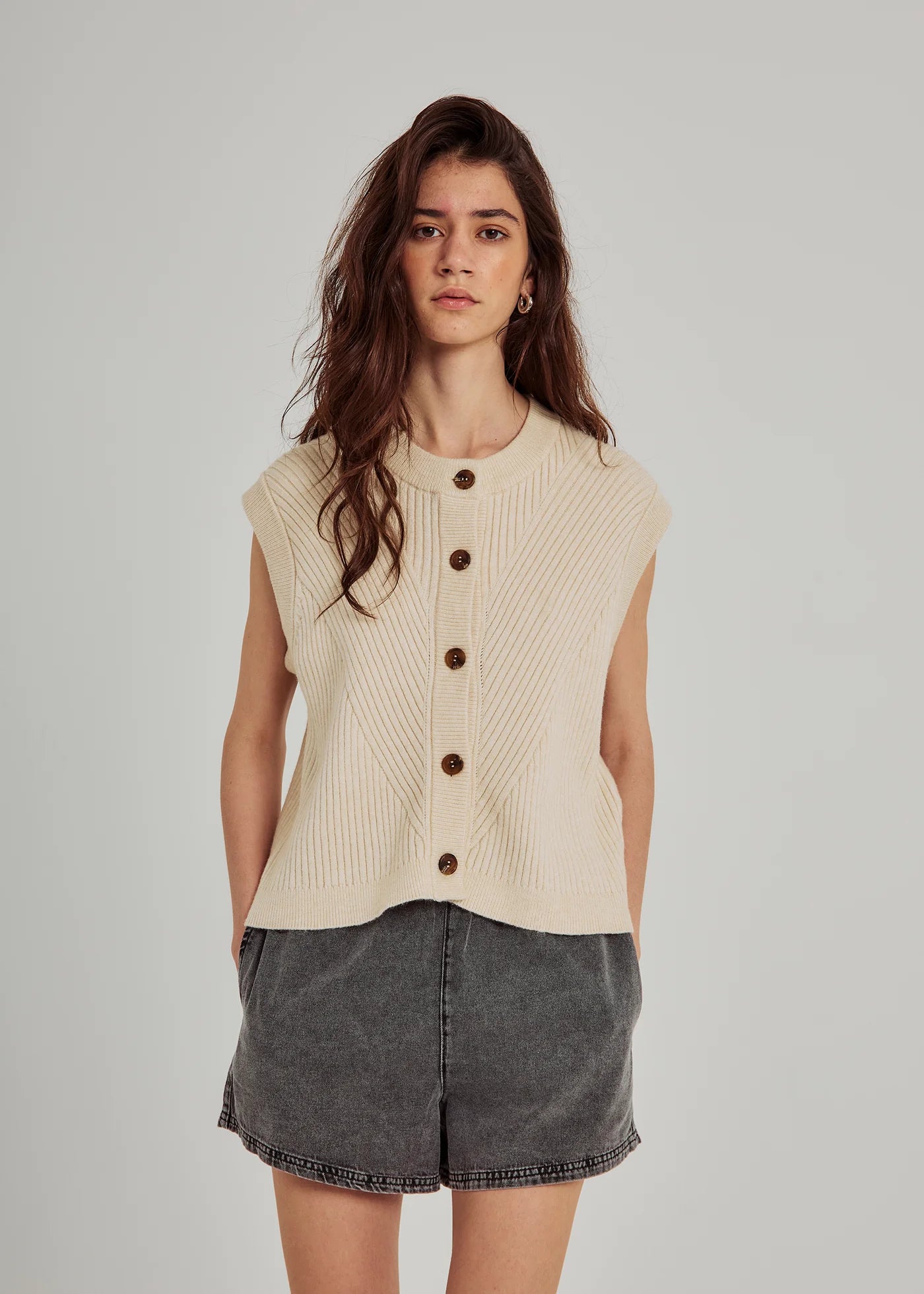 Lindsay knit waistcoat in ivory melange