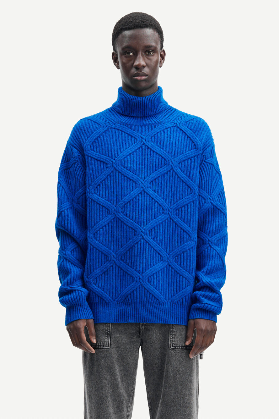 Cable Knit Turtleneck in bright blue