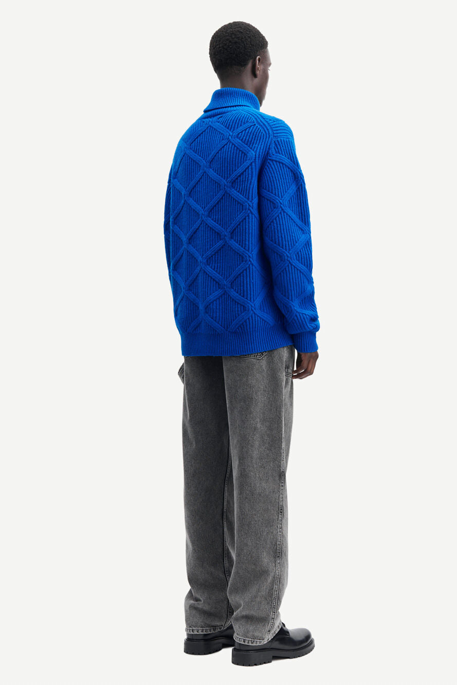 Cable Knit Turtleneck in bright blue