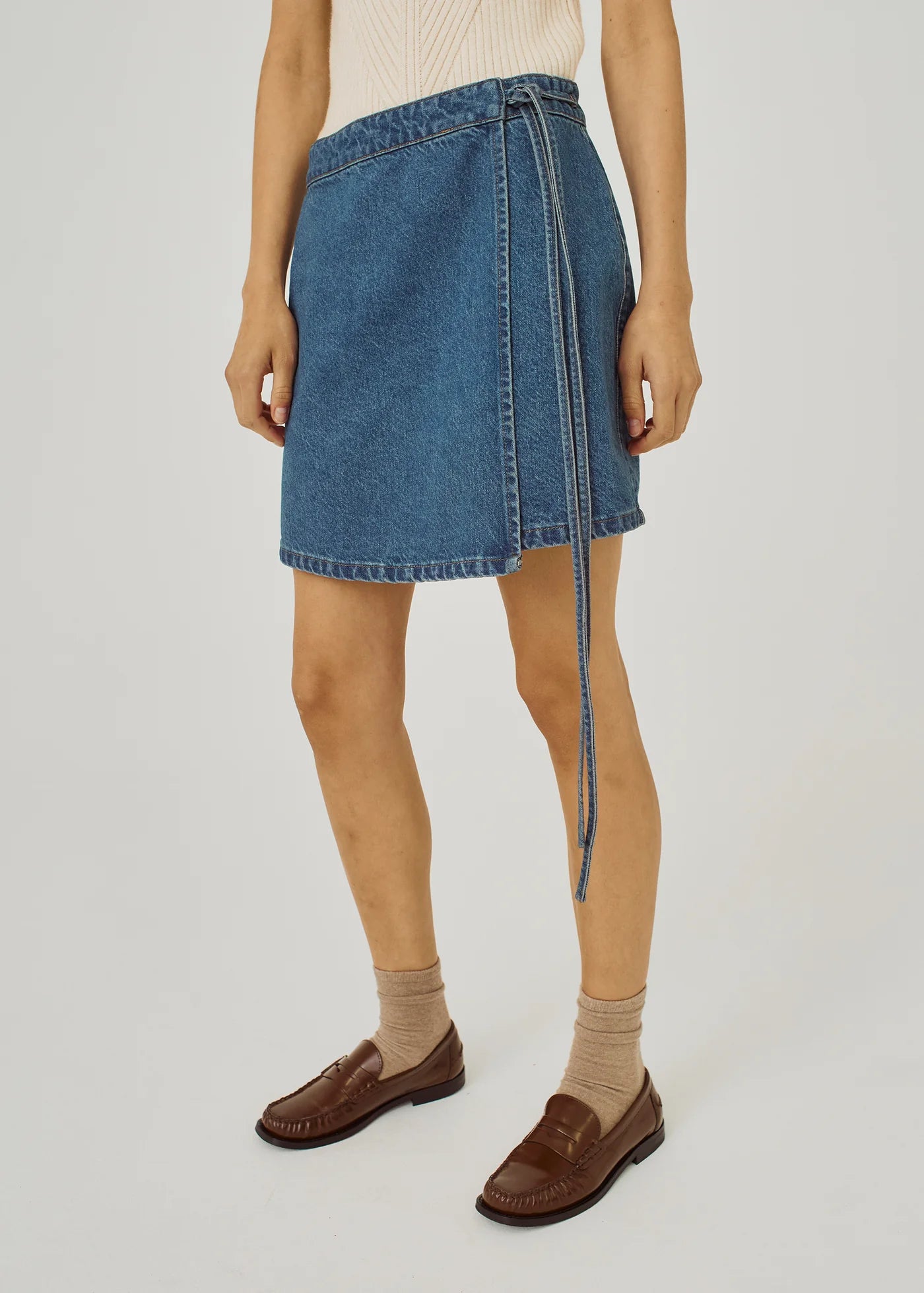 Ninnie tie denim skirt in medium blue