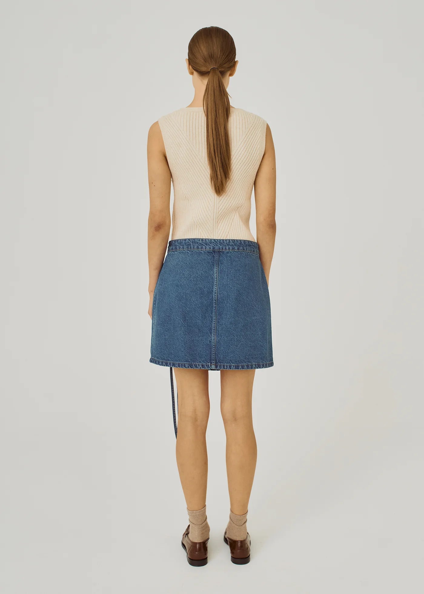 Ninnie tie denim skirt in medium blue