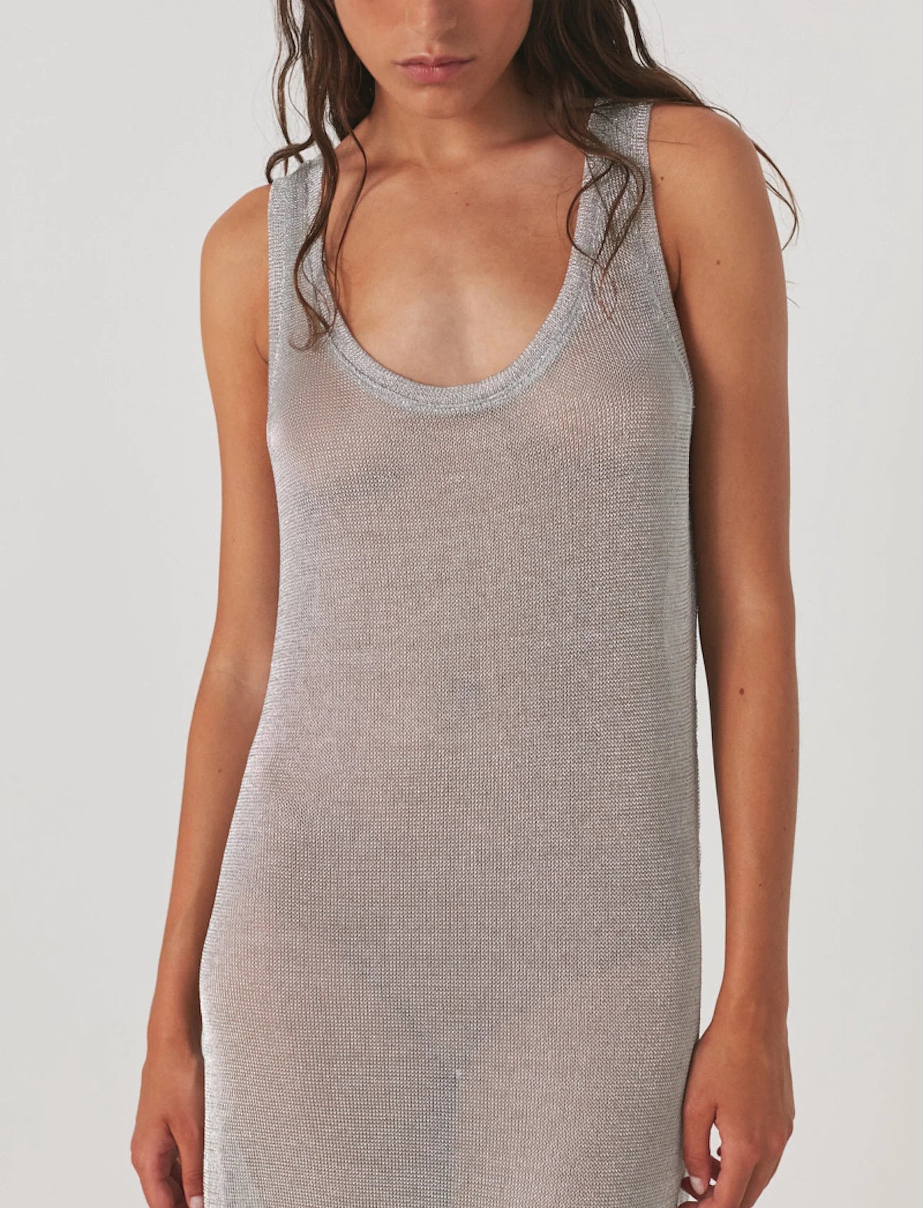 Cannie metal mesh tank dress in silver