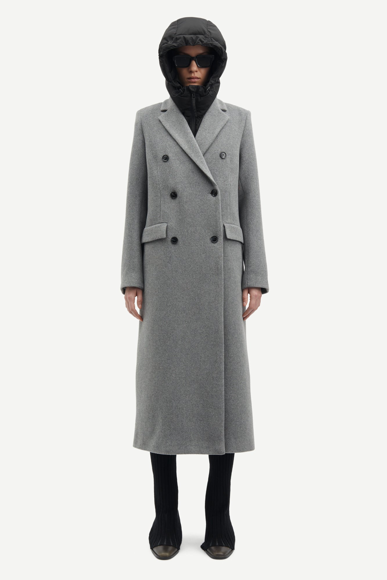 Long wool coat in grey melange