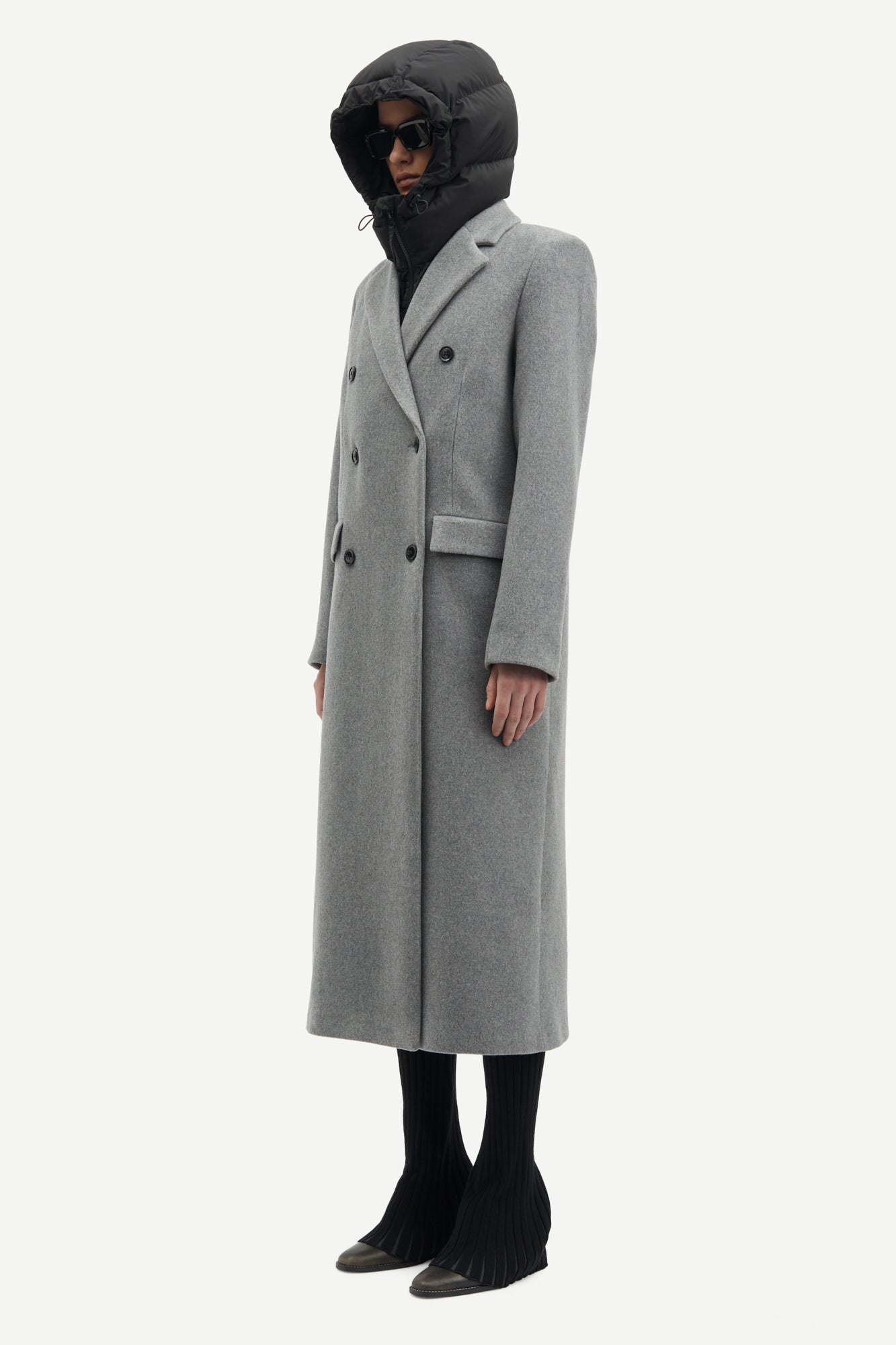 Long oversized wool coat in grey melange