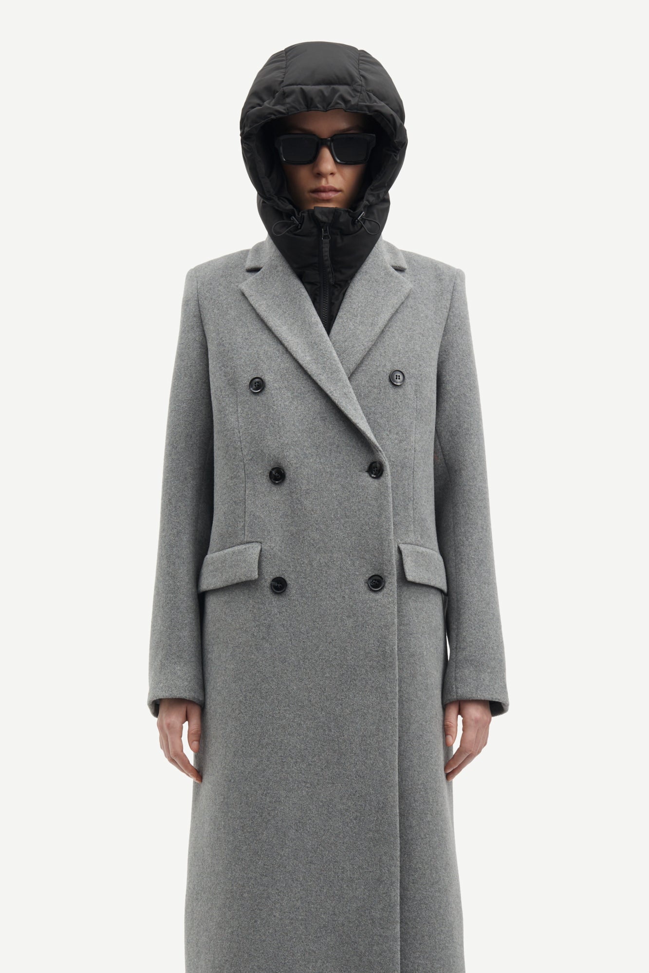 Long oversized wool coat in grey melange