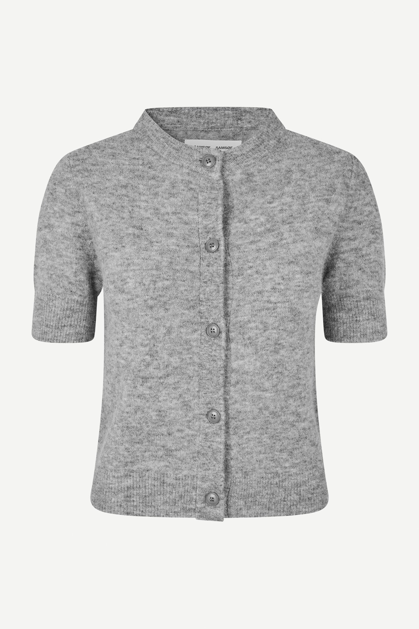 Knitted short-sleeved cardigan in grey melange
