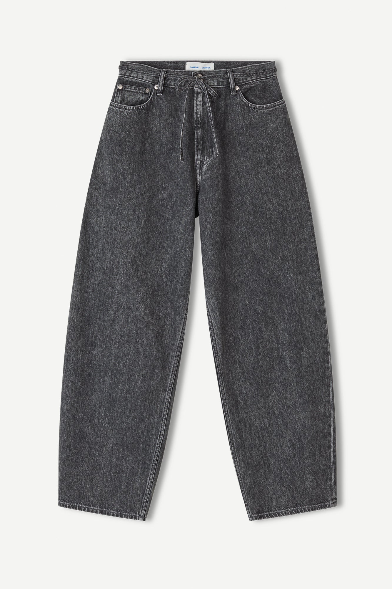 High waisted wide leg jeans with belt in grey cloud