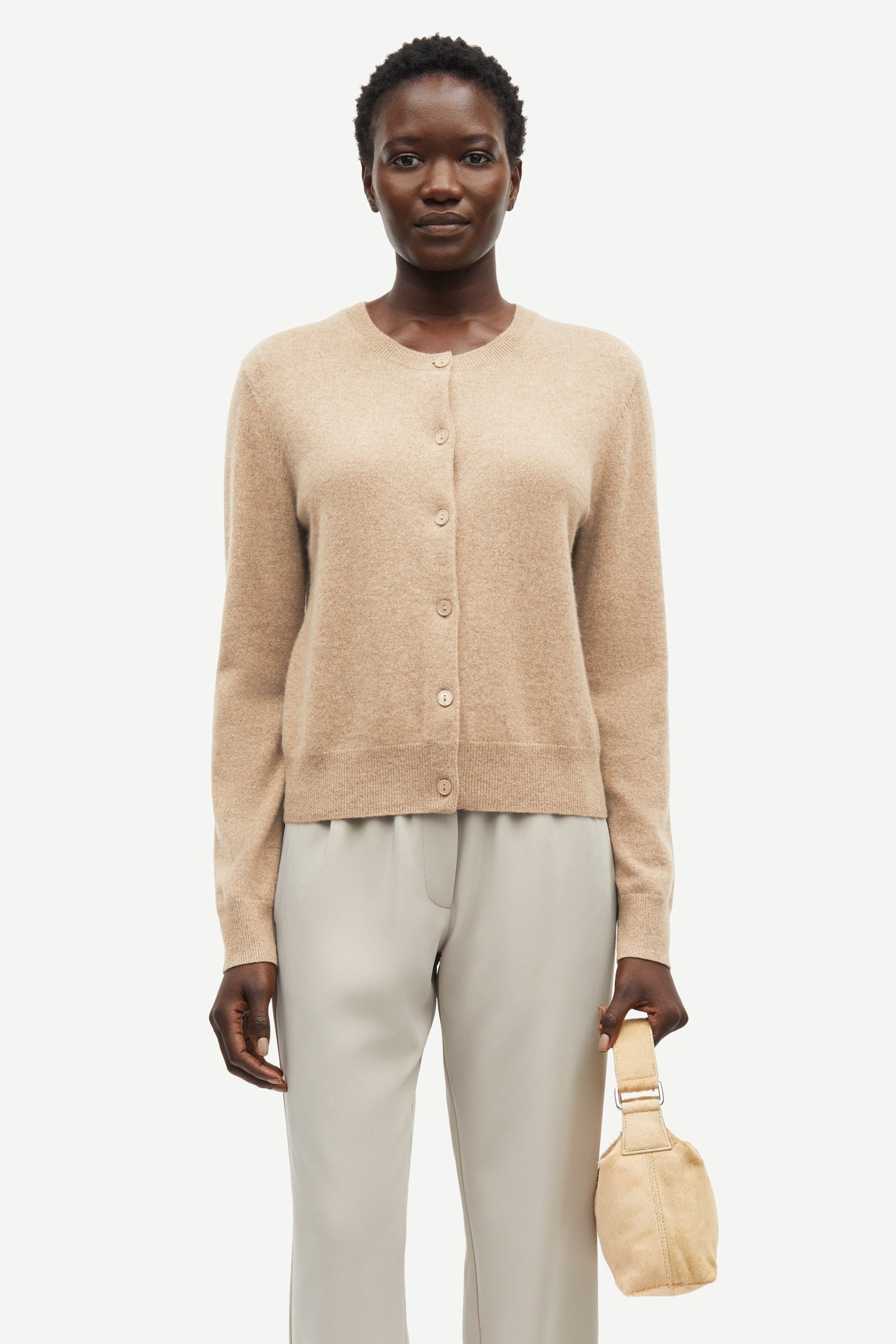 Pure cashmere cardigan in oatmeal