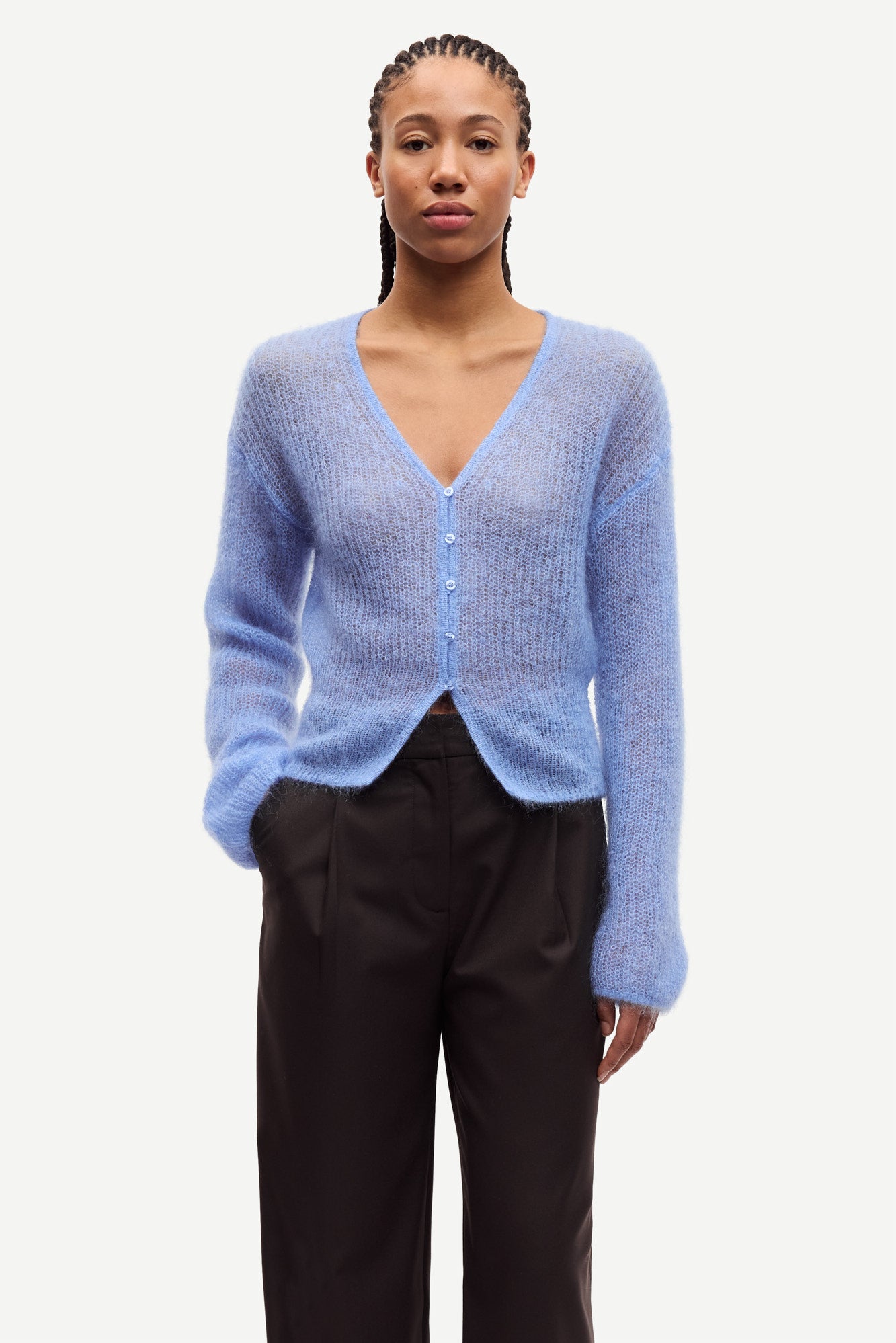 Mohair cardigan in della robbia blue