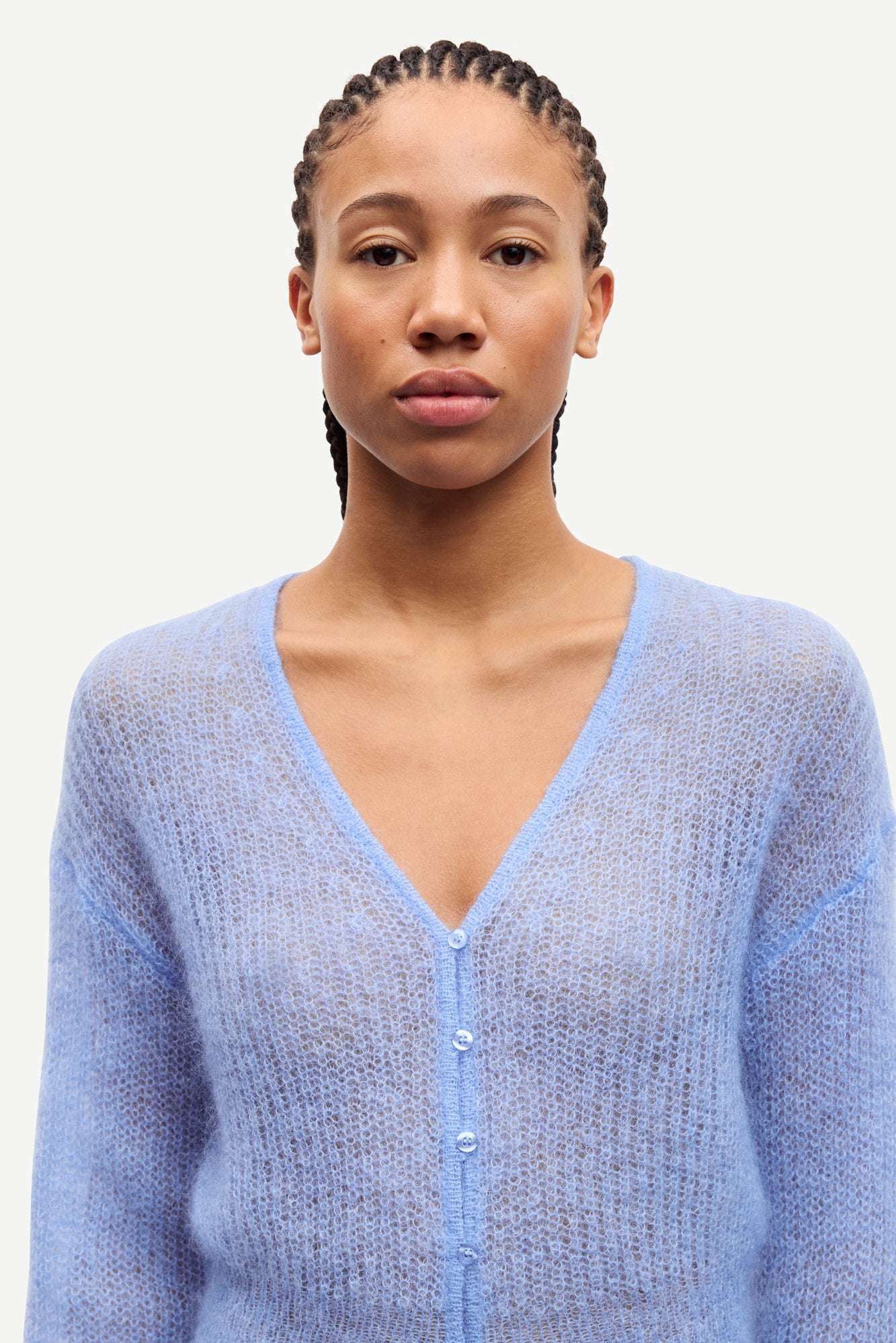 Mohair cardigan in della robbia blue