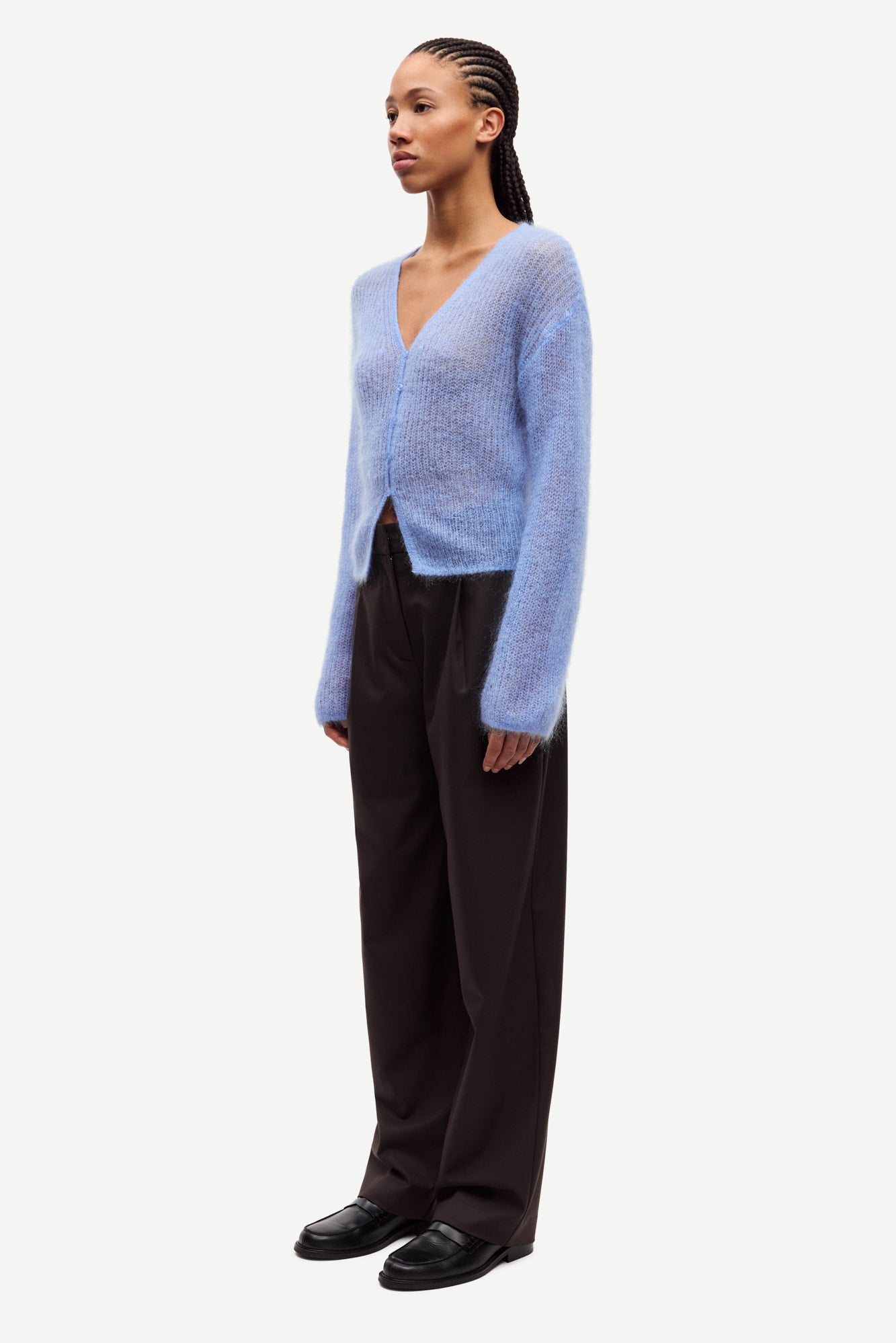 Mohair cardigan in della robbia blue