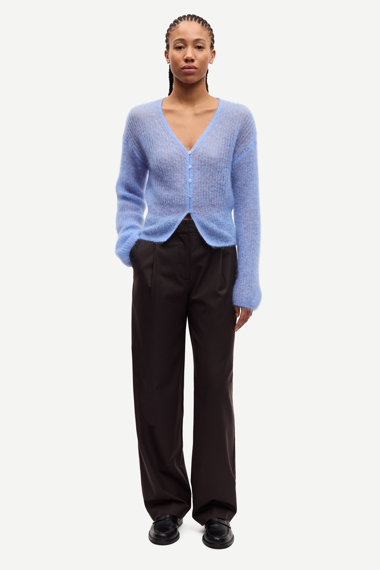 Mohair cardigan in della robbia blue