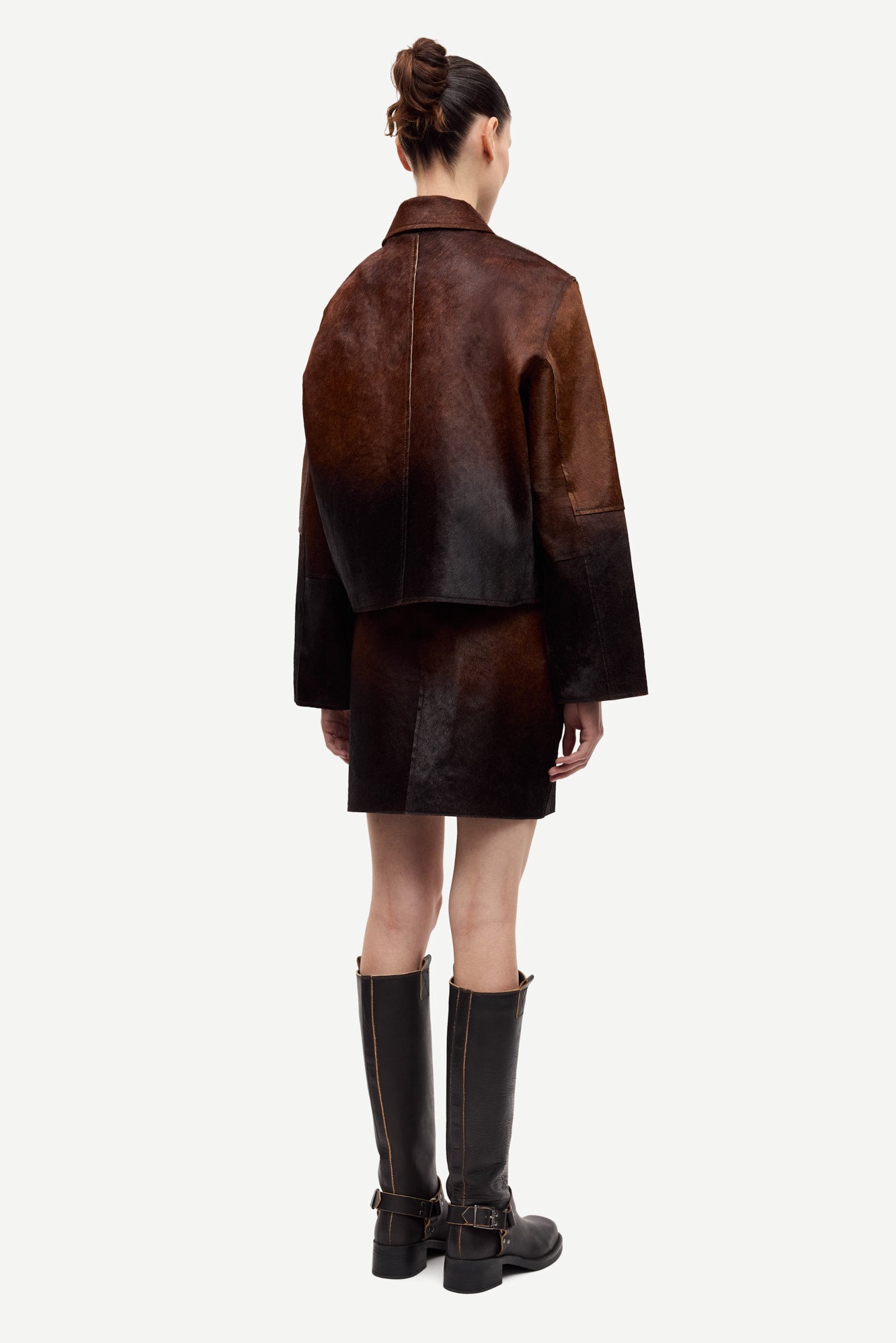 Salylo leather jacket in dark brown dip-dye