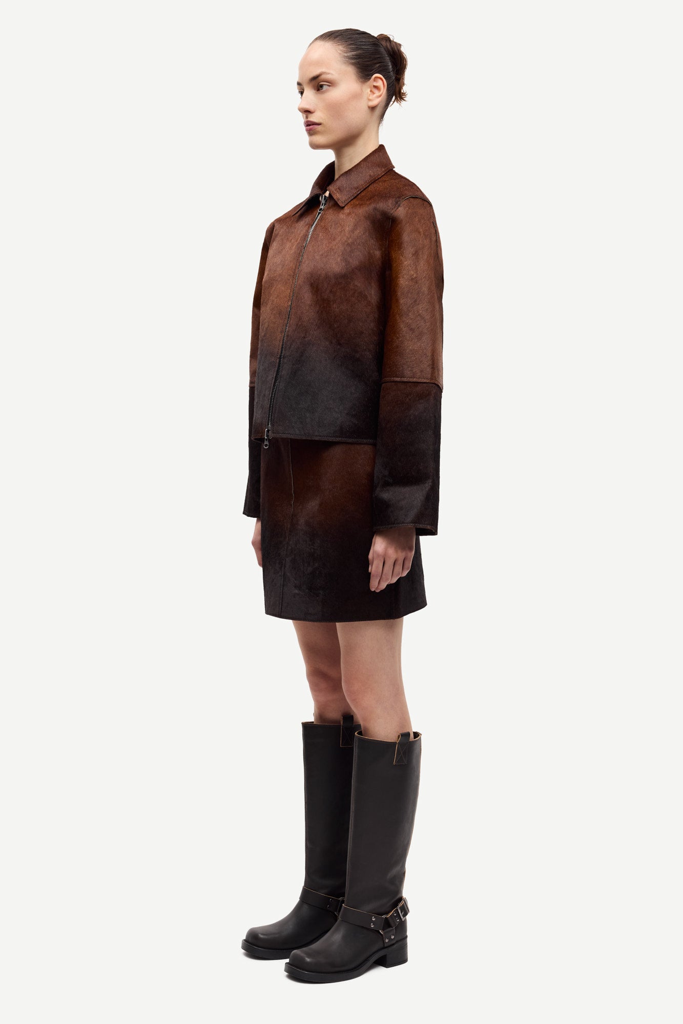 Salylo leather jacket in dark brown dip-dye
