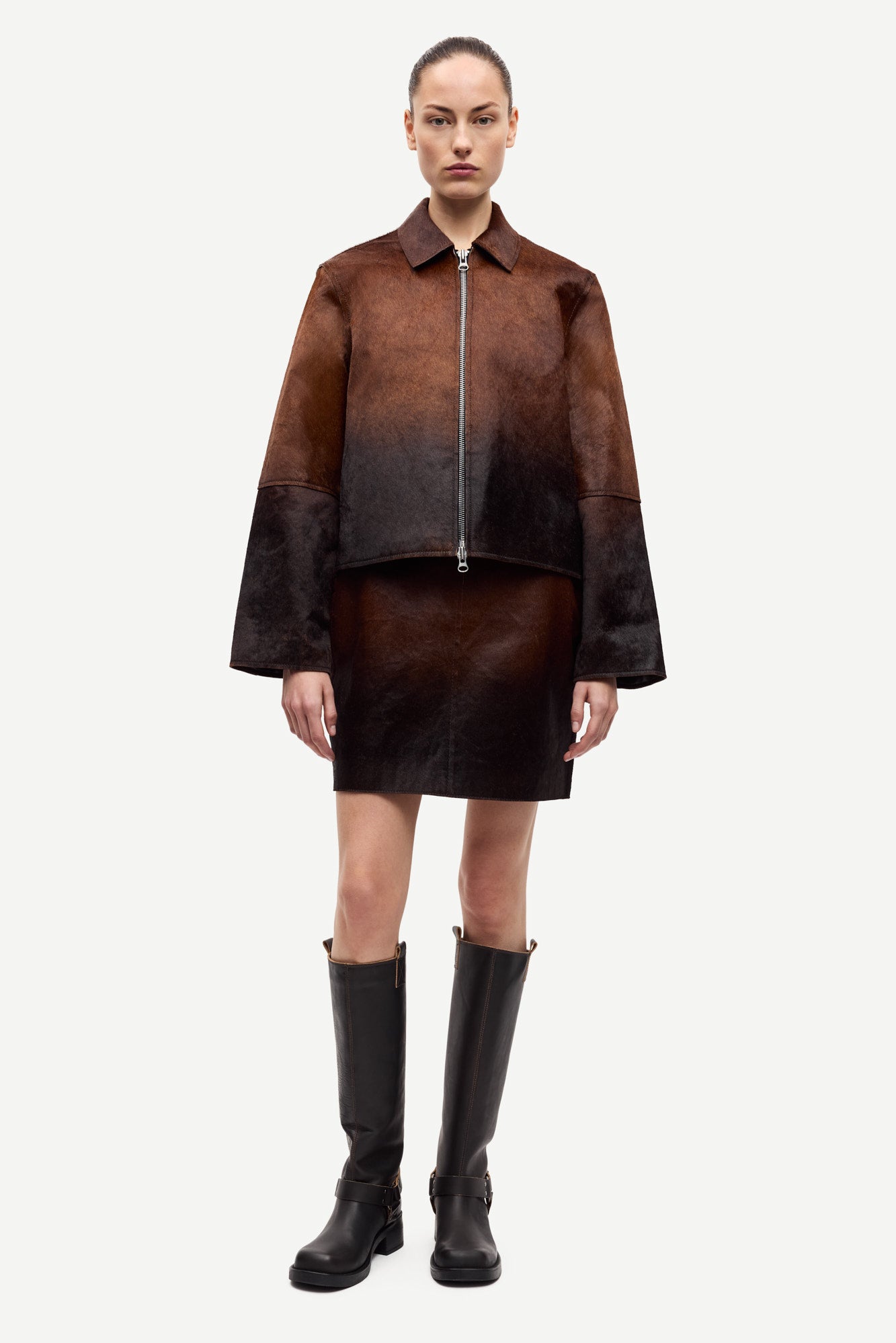 Salylo leather jacket in dark brown dip-dye