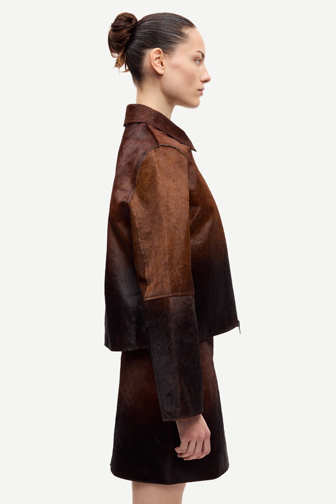 Salil cow leather skirt in dark brown dip-dye
