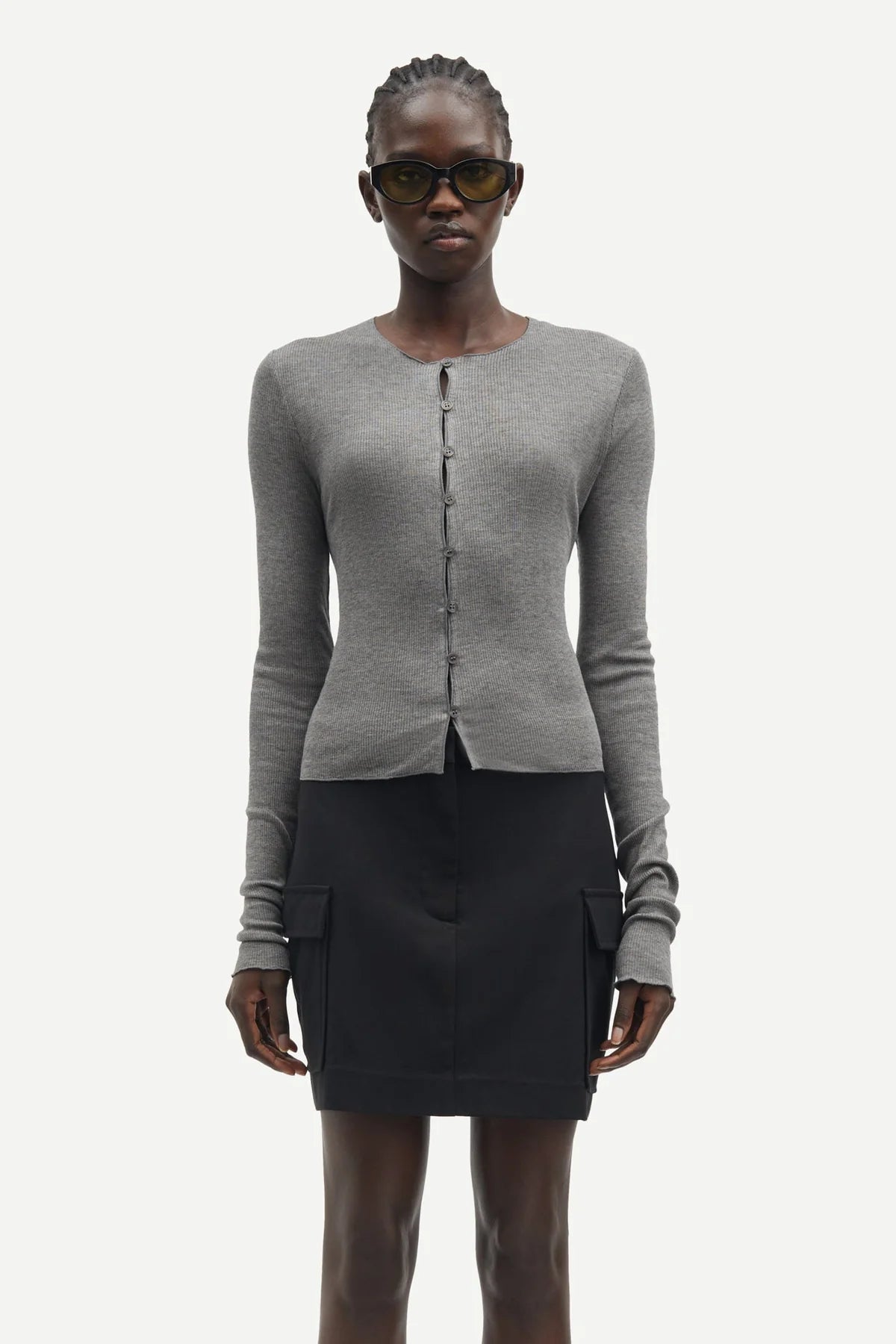 Sasonnet cardigan in mid grey melange