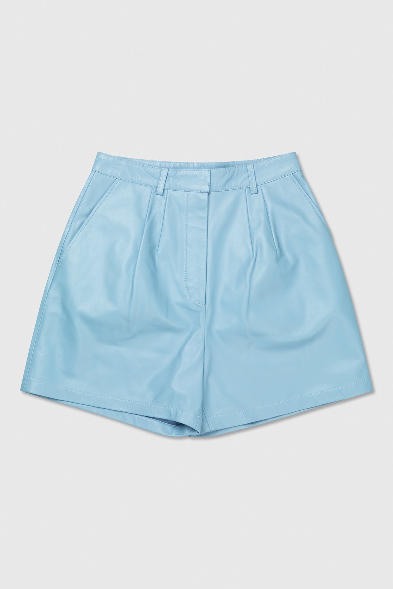 Zoe leather shorts in pale blue by Wood Wood