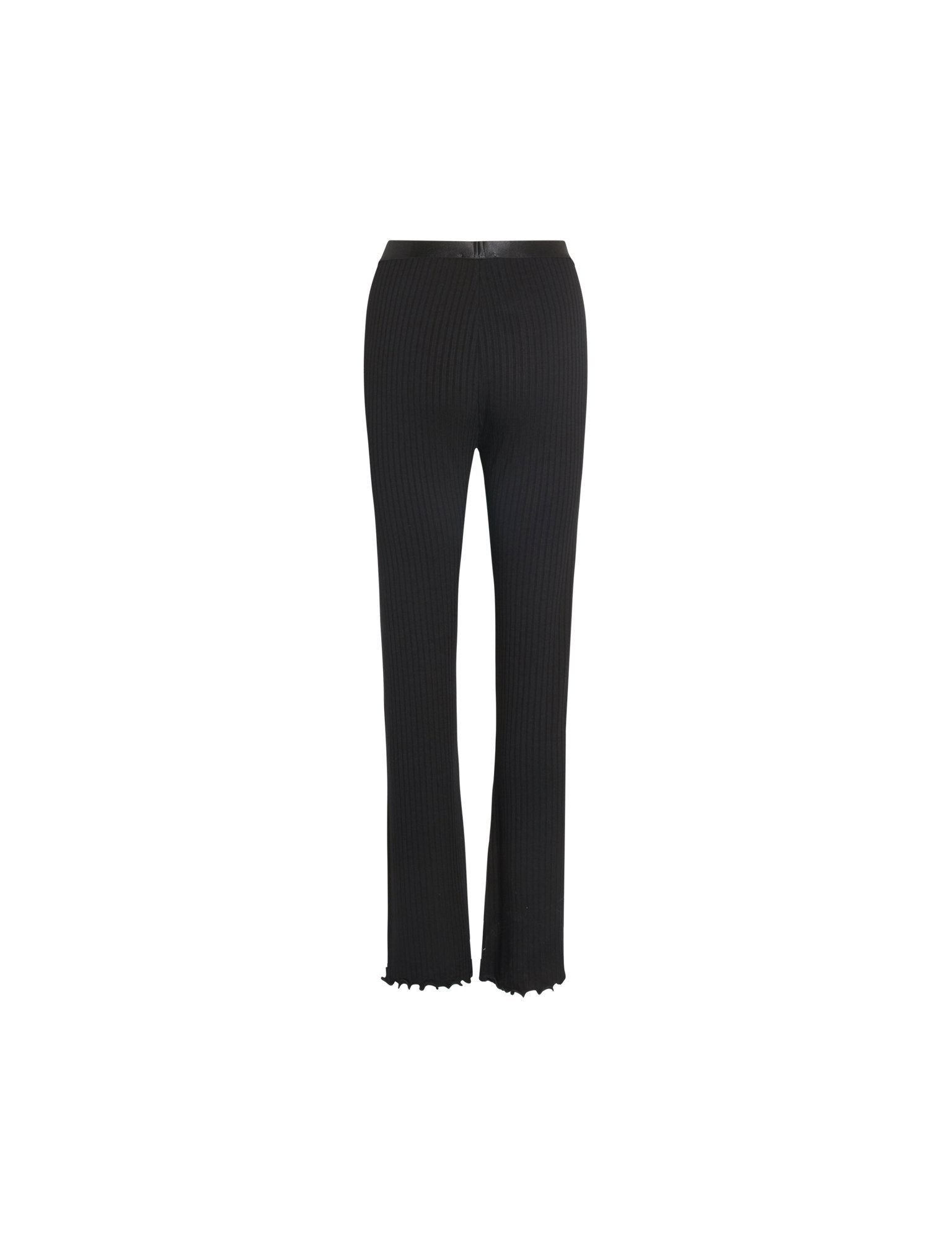 RIBBED RUFFLE JERSEY PANTS IN BLACK