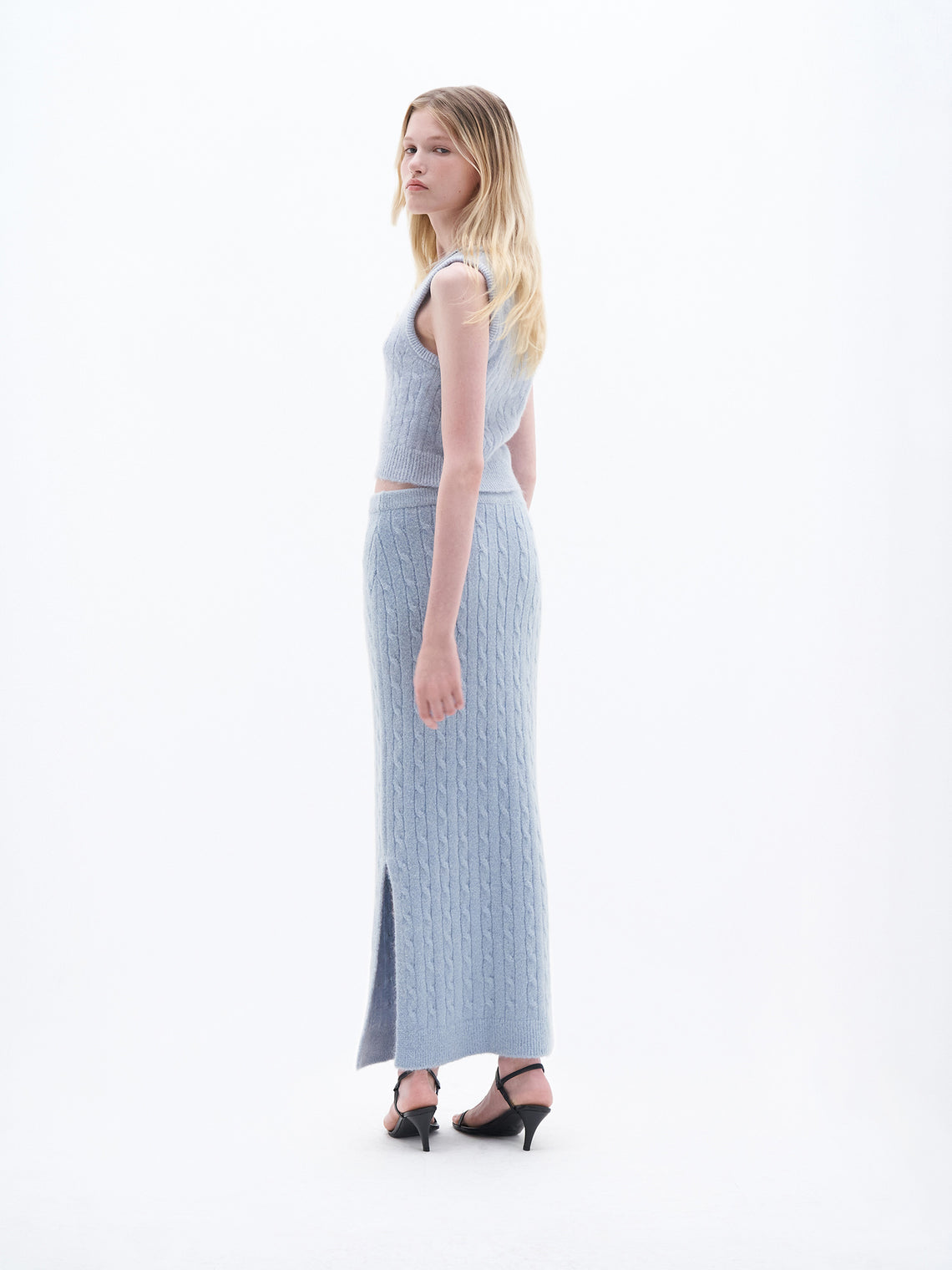 Braided mohair knit skirt by Filippa K in ice blue