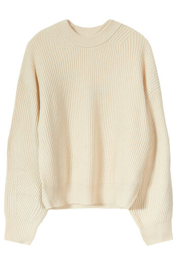 RIB KNITTED CREW NECK SWEATER IN WARM WHITE