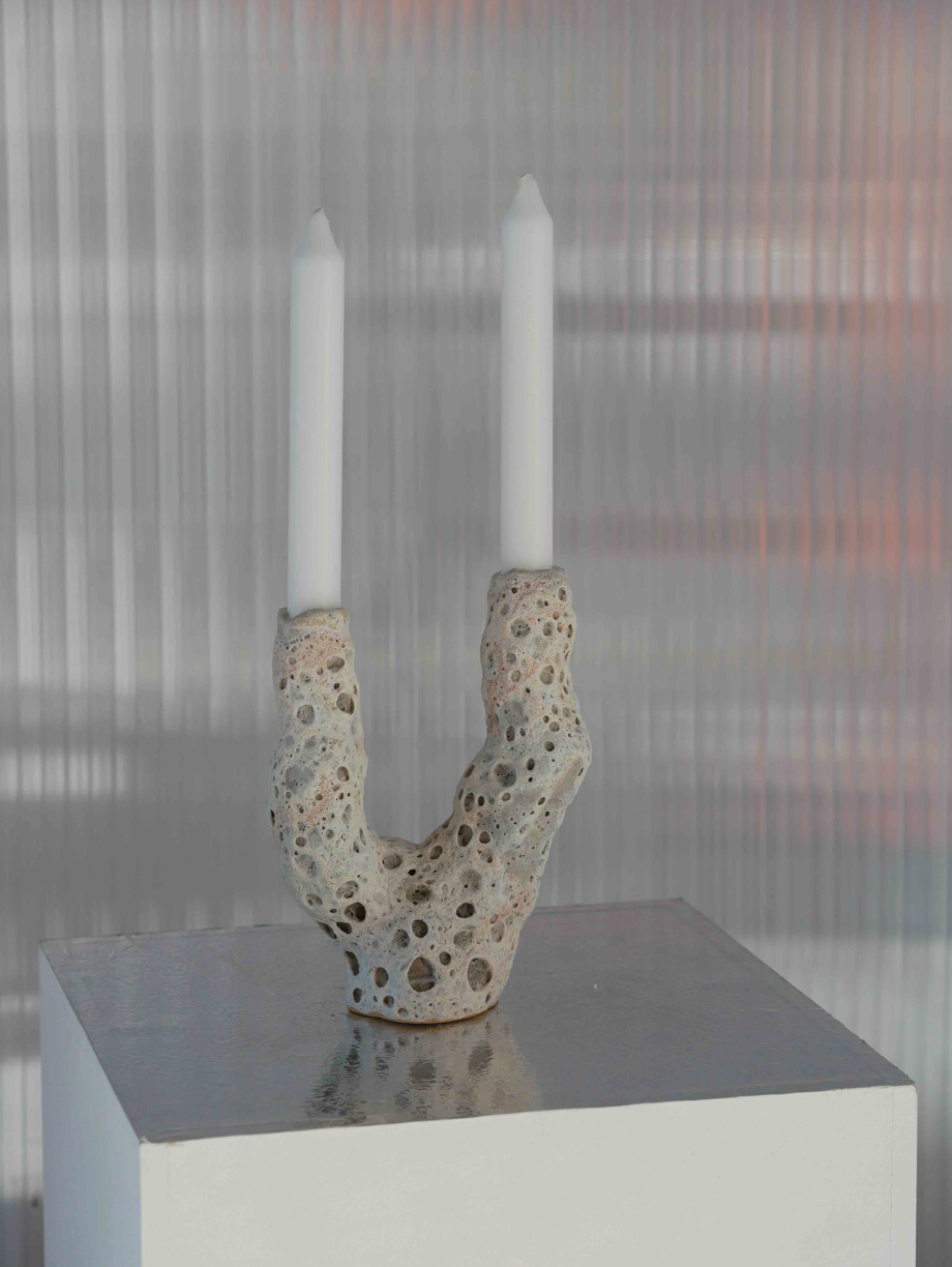 Double candle holder in white by Hap Ceramics