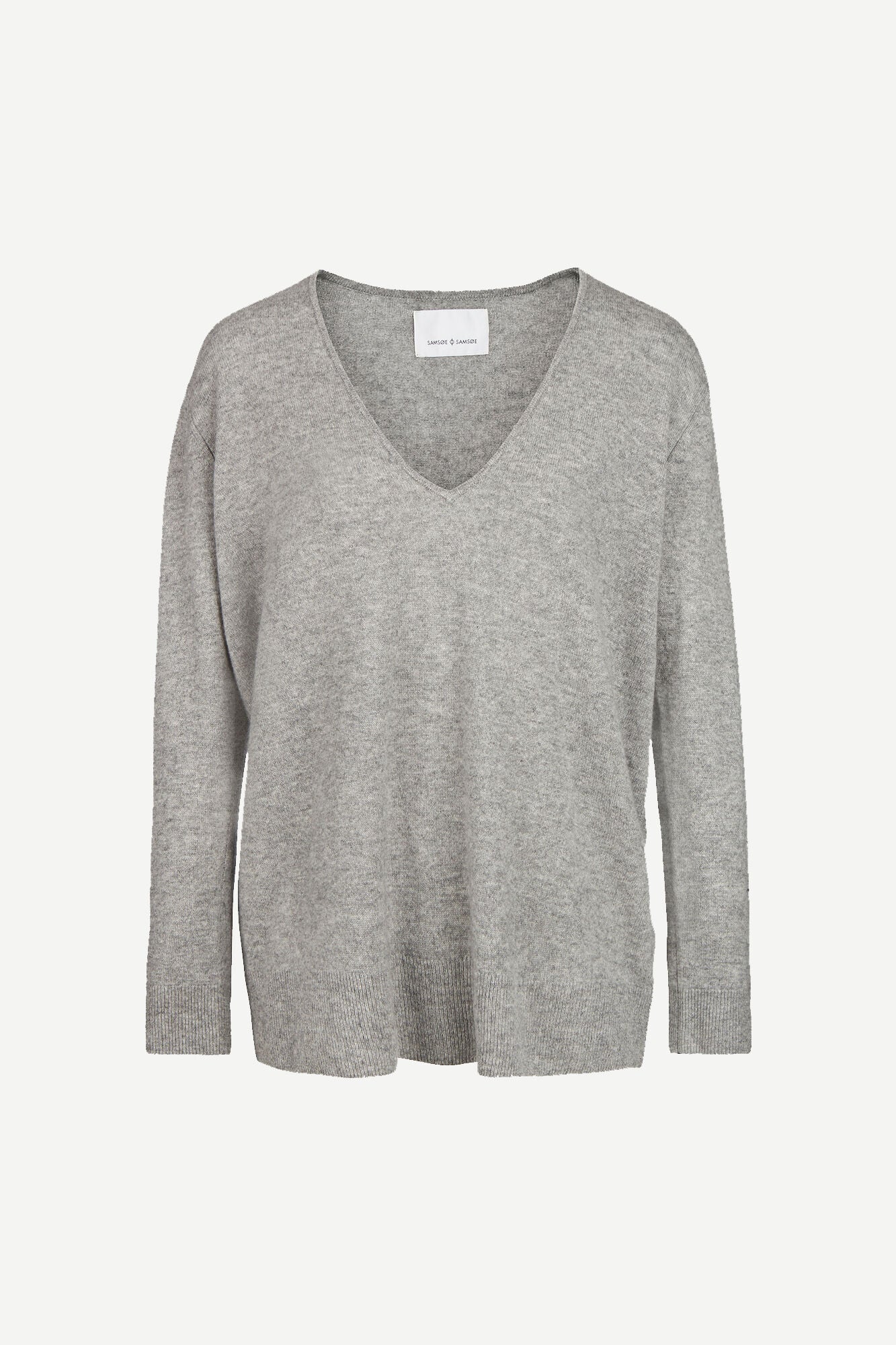PURE CASHMERE DEEP V NECK KNIT IN GREY
