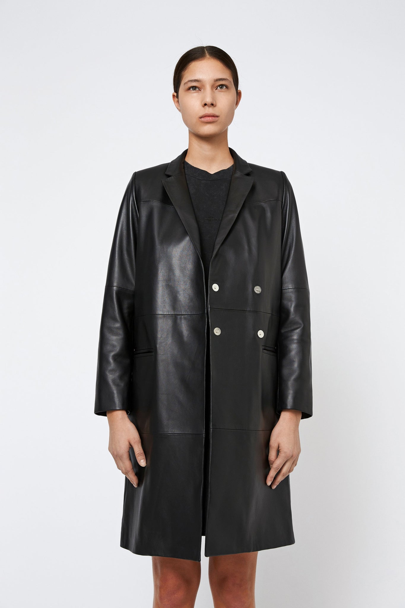 CATELYN LEATHER COAT IN BLACK BY WON HUNDRED