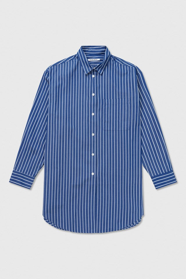 Dobby stripe shirt in blue by Wood Wood